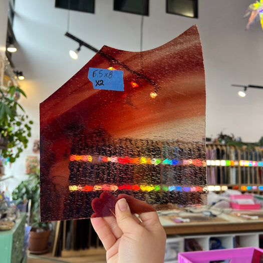 Antique Seedy Red Clear Sheet Glass Colorado Glassworks 6.5x8in