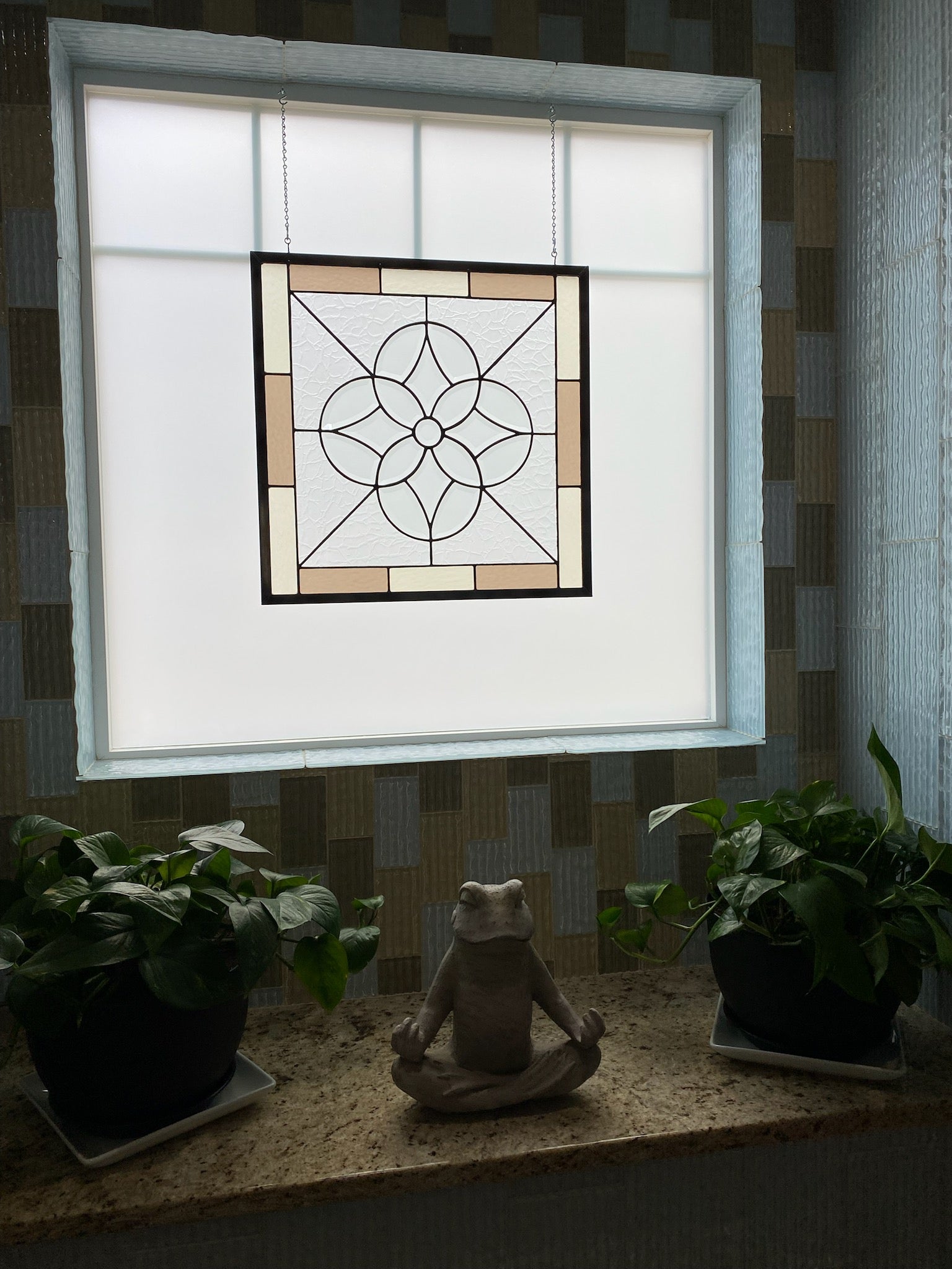 stained glass panel in a window