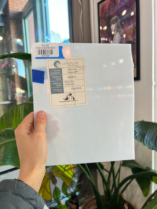 White Solid Opalescent Oceanside (200SFL) 96 COE Sheet Glass Colorado Glassworks 9.5x8in (OS-81813037)
