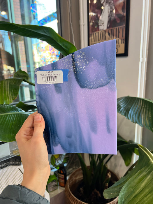 Bullseye Starlight Lavender Fusible 90 COE Aventurine Blue Colorado Glass Works 7.5x6.5in (BE-87162157)