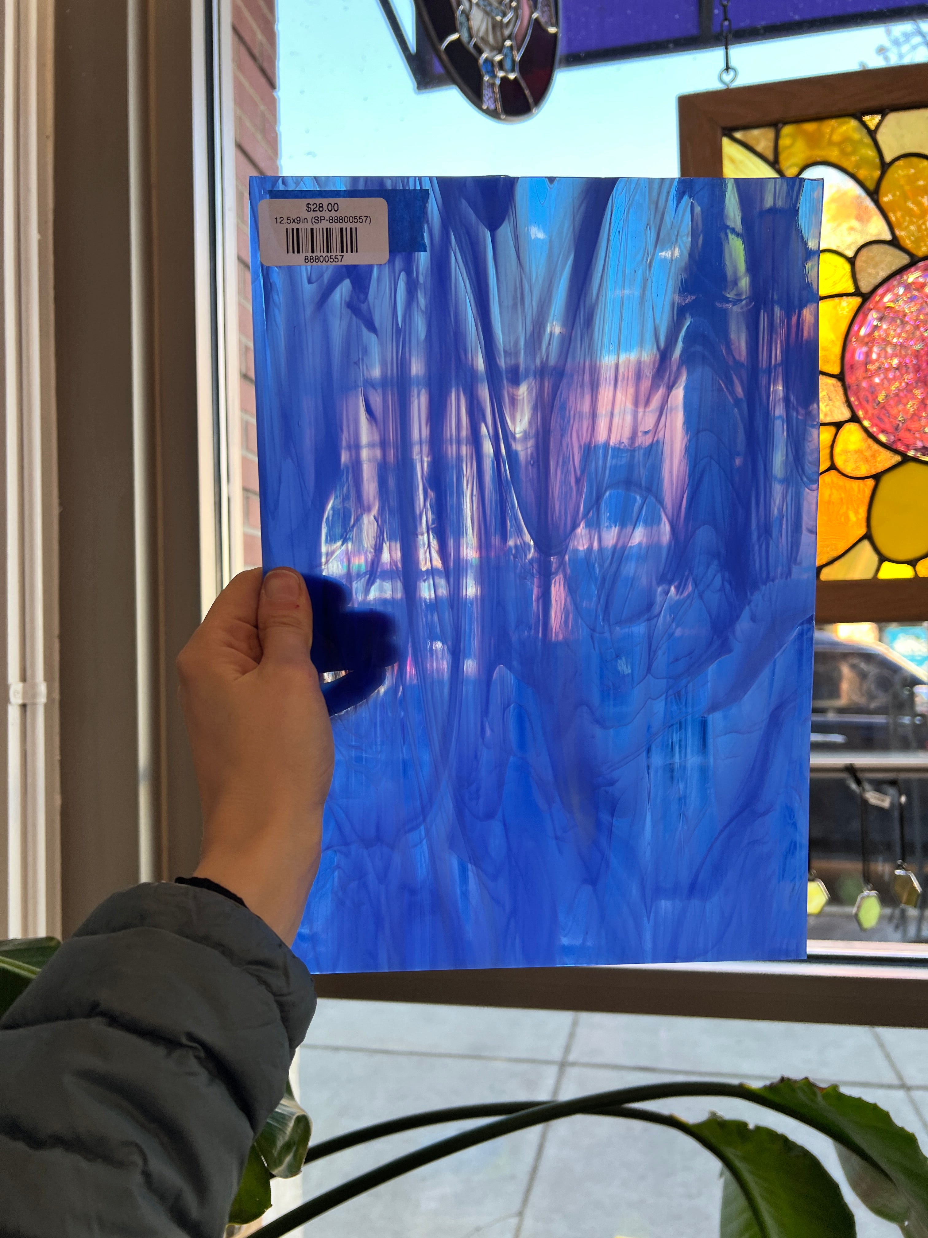 Cornflower Blue White Wispy Spectrum Sheet Glass Bullseye