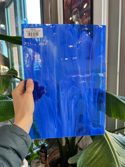 Cornflower Blue White Wispy Spectrum Sheet Glass Bullseye 12.5x9in (SP-88833325)
