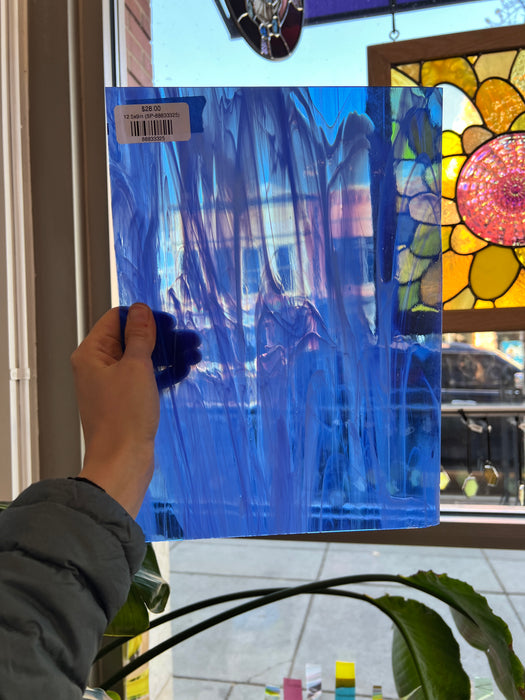 Cornflower Blue White Wispy Spectrum Sheet Glass Bullseye