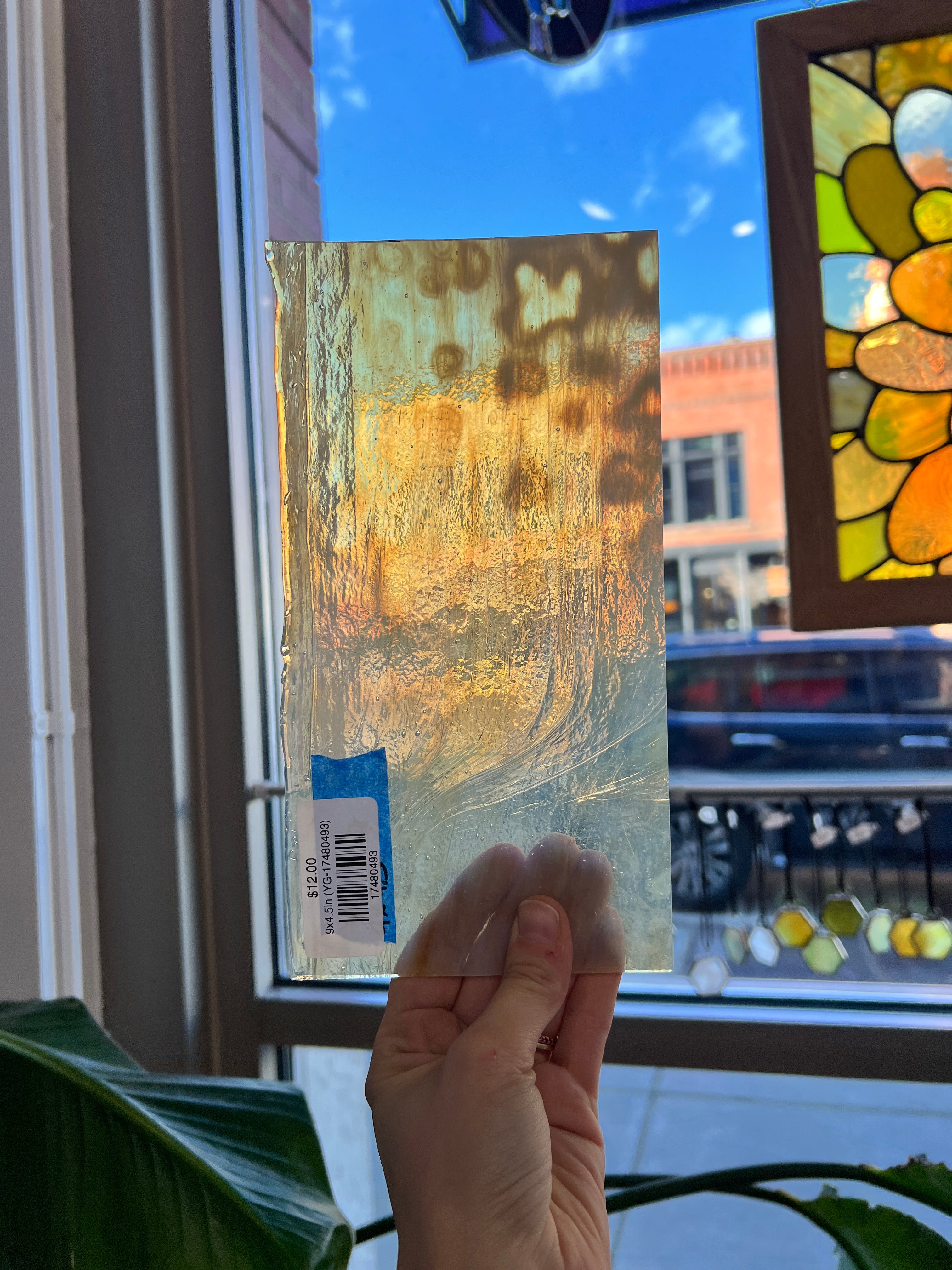 Amber White Wispy Mottled Youghiogheny Sheet Glass Colorado Glassworks