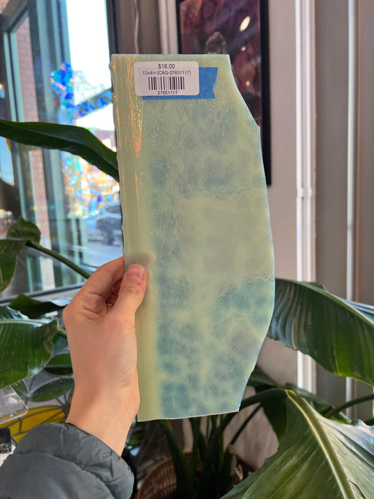 White Tan Mottled Vintage Chicago Art Glass Sheet Glass Colorado Glassworks 12x4in (CAG-27651117)