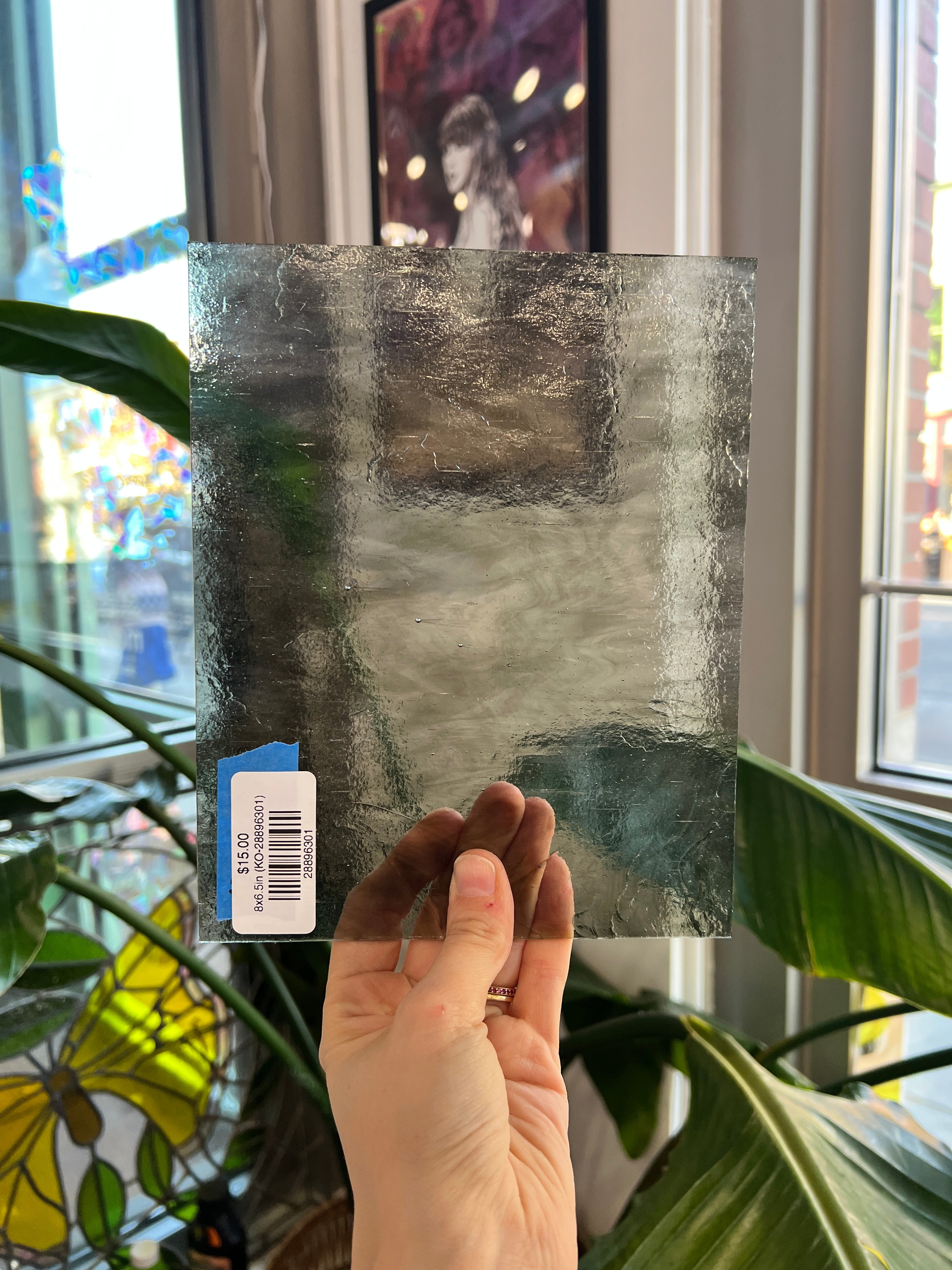 Olive Gray Wispy Clear Kokomo Sheet Glass Colorado Glassworks 8x6.5in (KO-28896301)