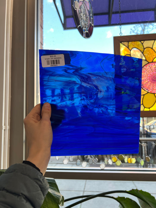 Dark Blue Wispy Spectrum Sheet Glass Bullseye