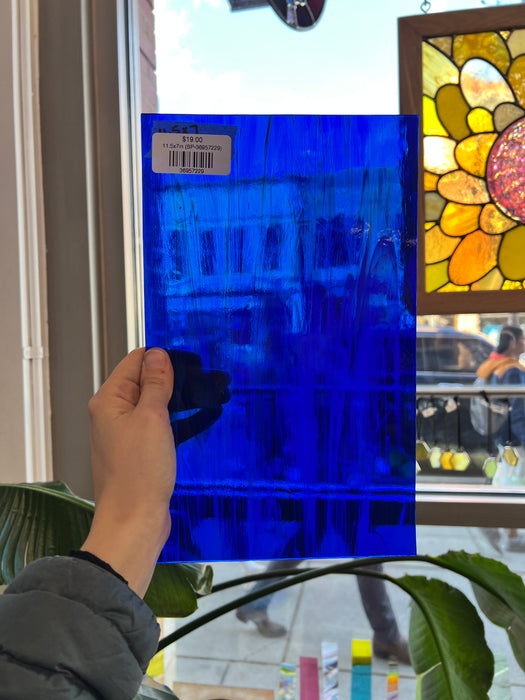 Dark Blue Wispy Spectrum Sheet Glass Bullseye