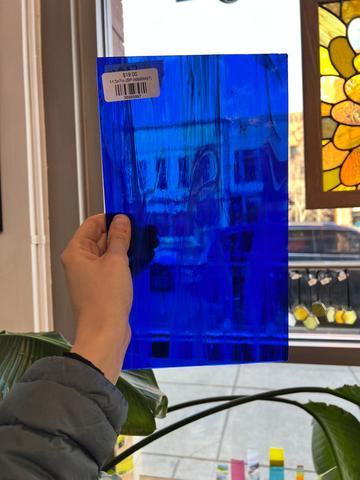 Dark Blue Wispy Spectrum Sheet Glass Bullseye