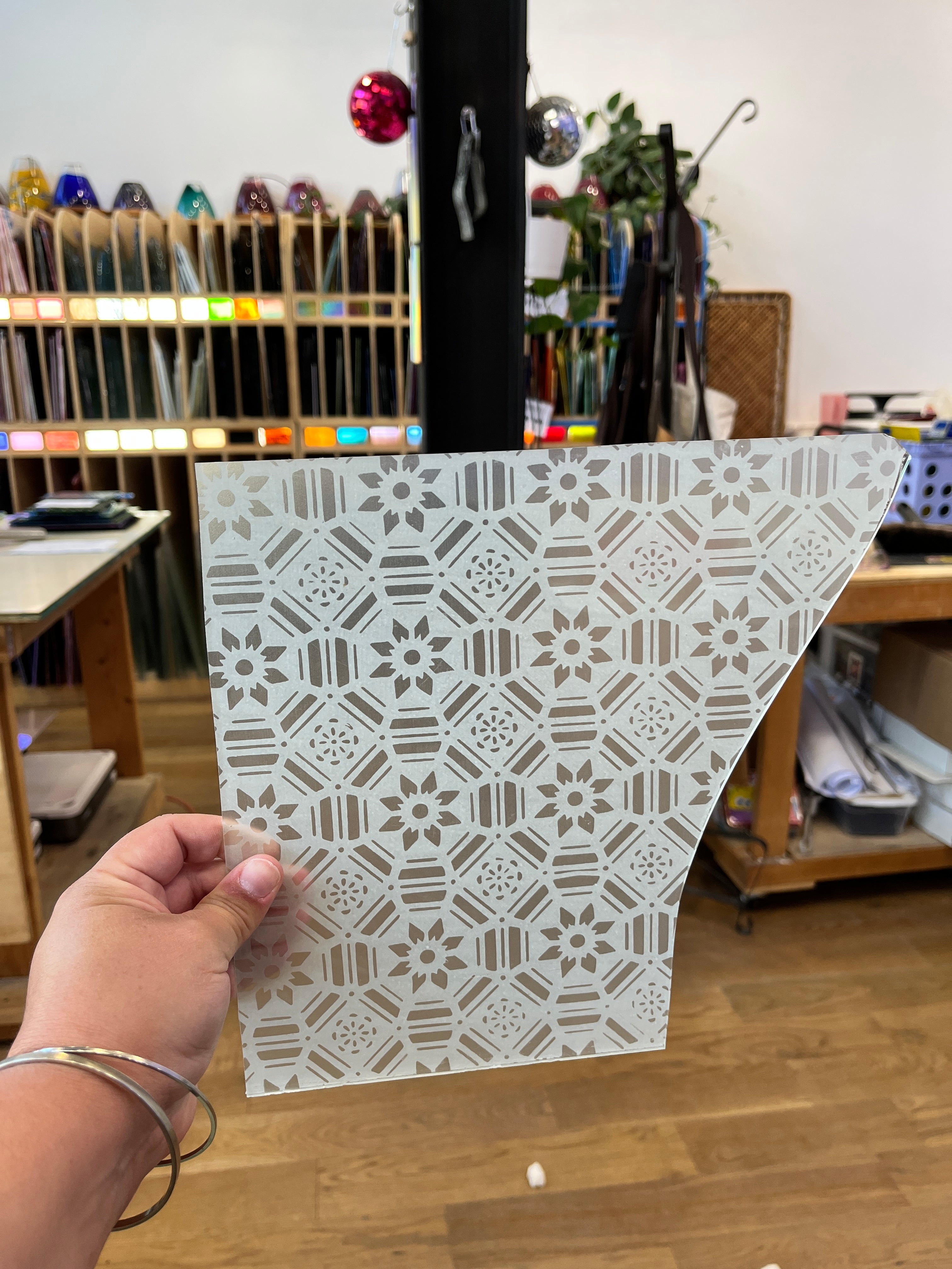 Vintage Semi-Opaque Clear with Art Deco Pattern (S) Sheet Glass Colorado Glassworks