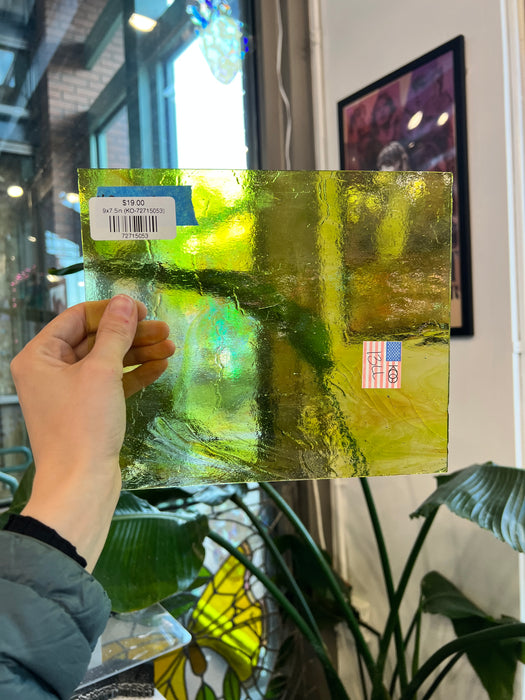 Yellow Wispy Clear Kokomo Sheet Glass Colorado Glass Works 9x7.5in (KO-72715053)