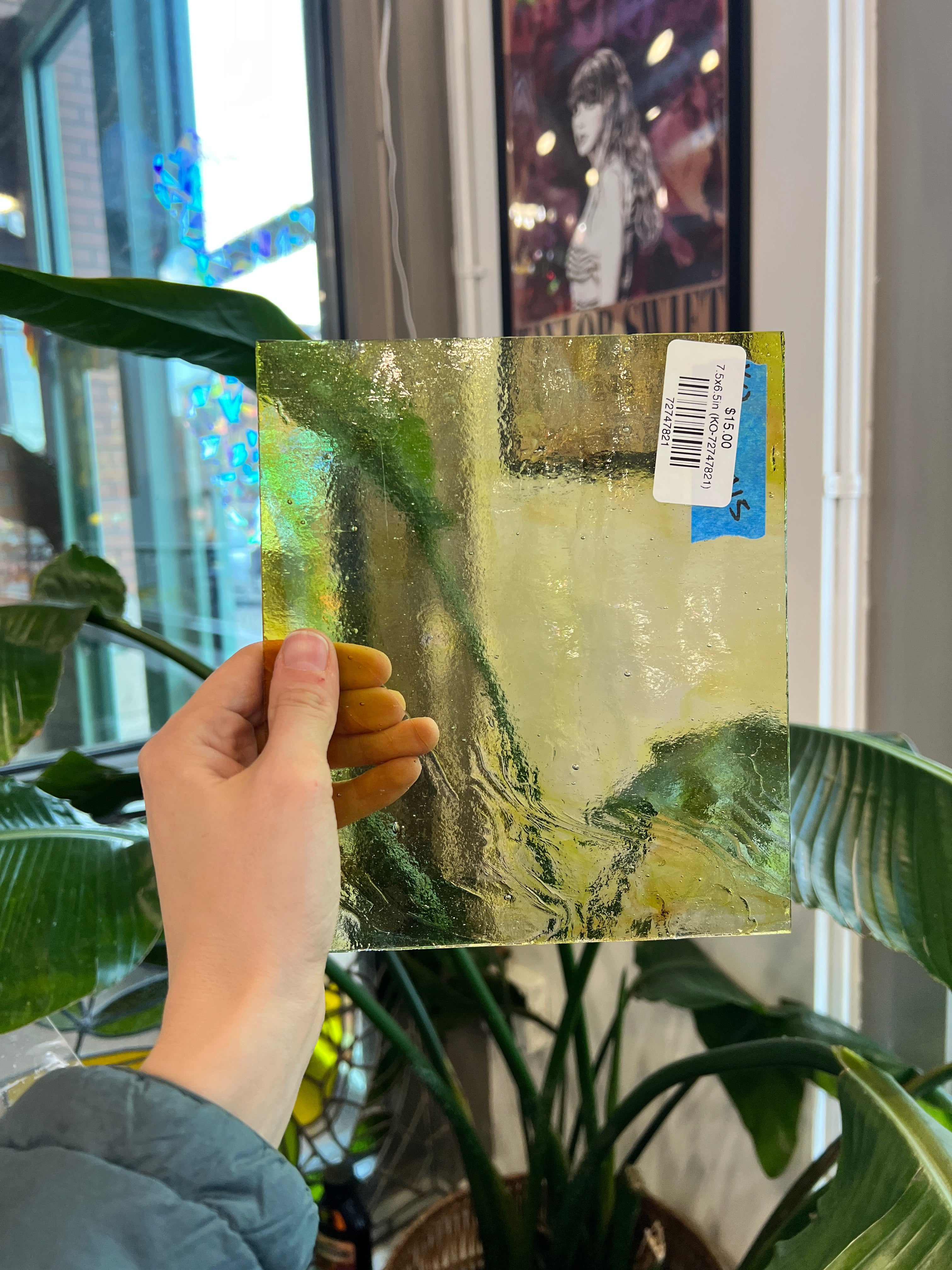 Yellow Wispy Clear Kokomo Sheet Glass Colorado Glass Works 7.5x6.5in (KO-72747821)