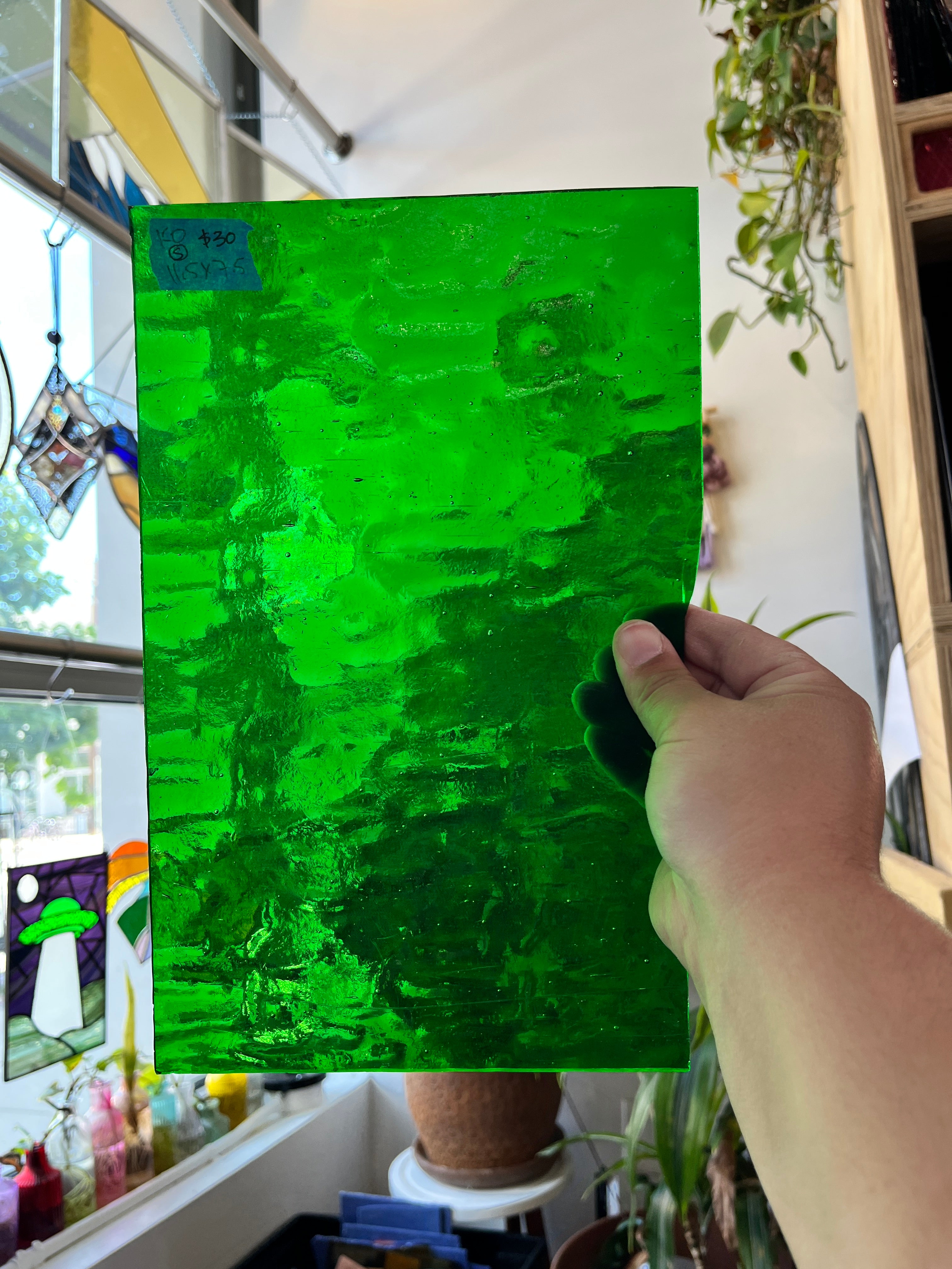 Vintage Transparent Bright Green Kokomo (S) Sheet Glass Colorado Glass Works C