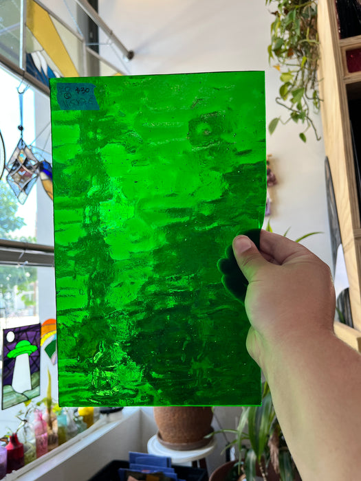 Vintage Transparent Bright Green Kokomo (S) Sheet Glass Colorado Glass Works C