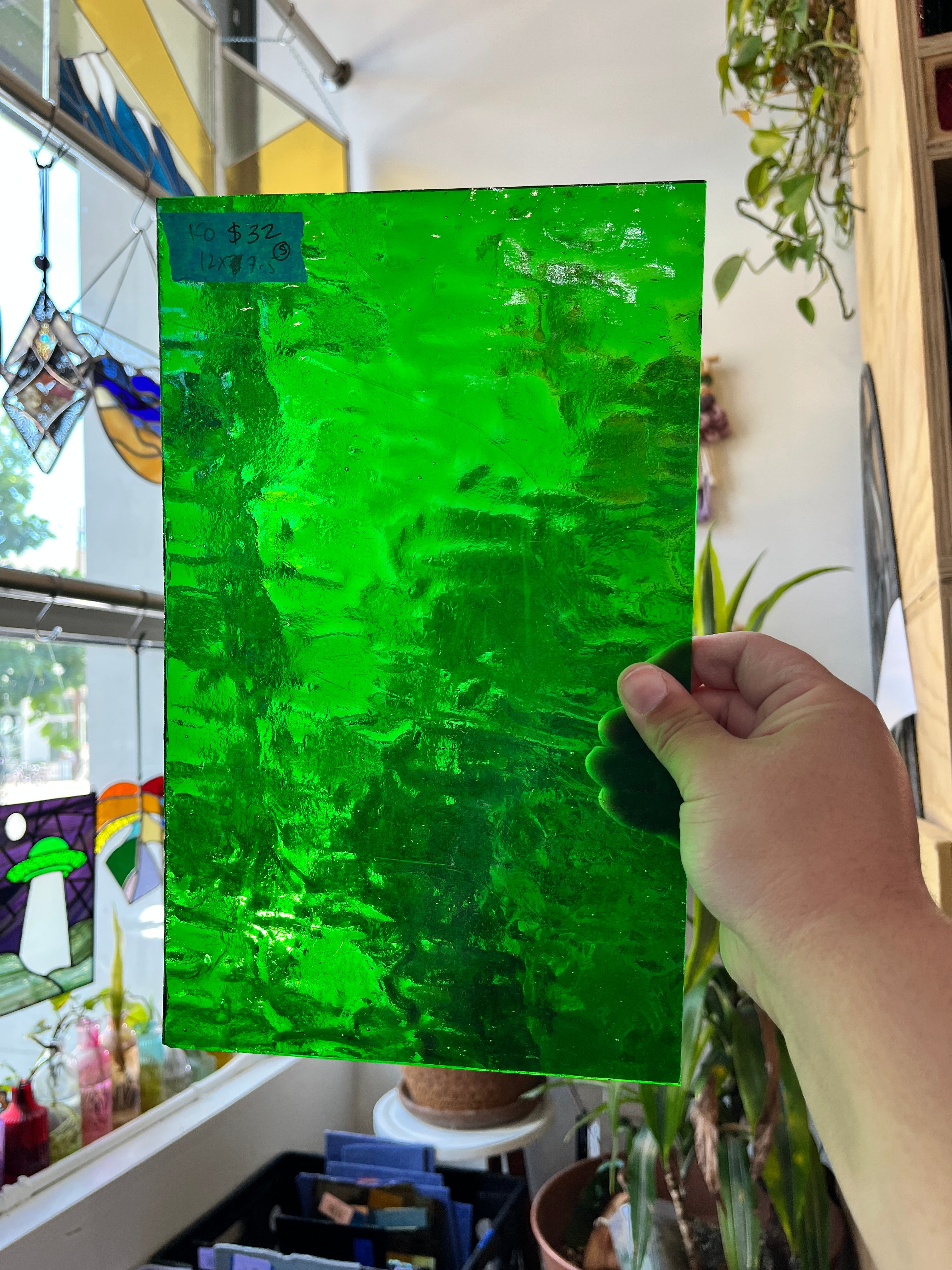 Vintage Transparent Bright Green Kokomo (S) Sheet Glass Colorado Glass Works D