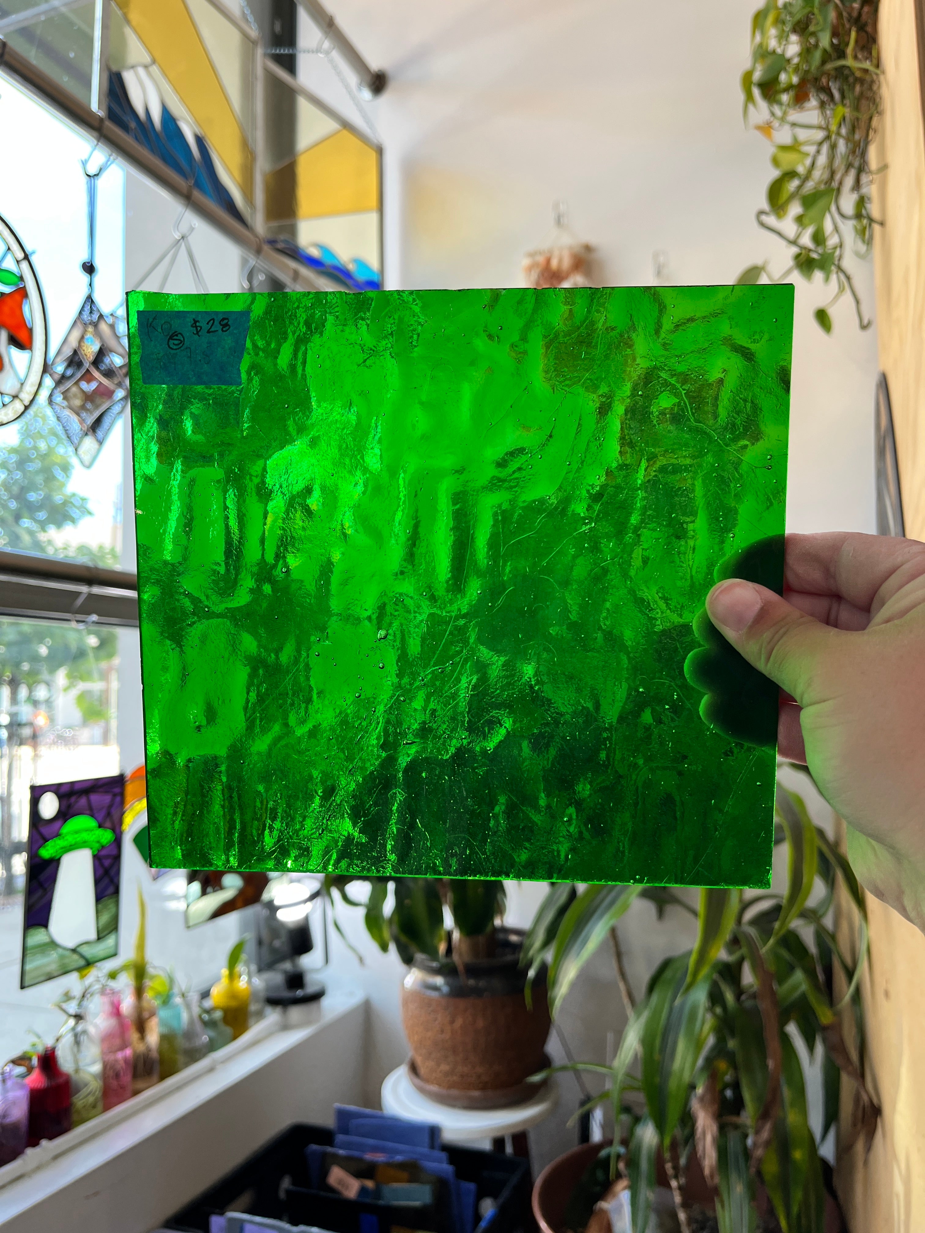 Vintage Transparent Bright Green Kokomo (S) Sheet Glass Colorado Glass Works E
