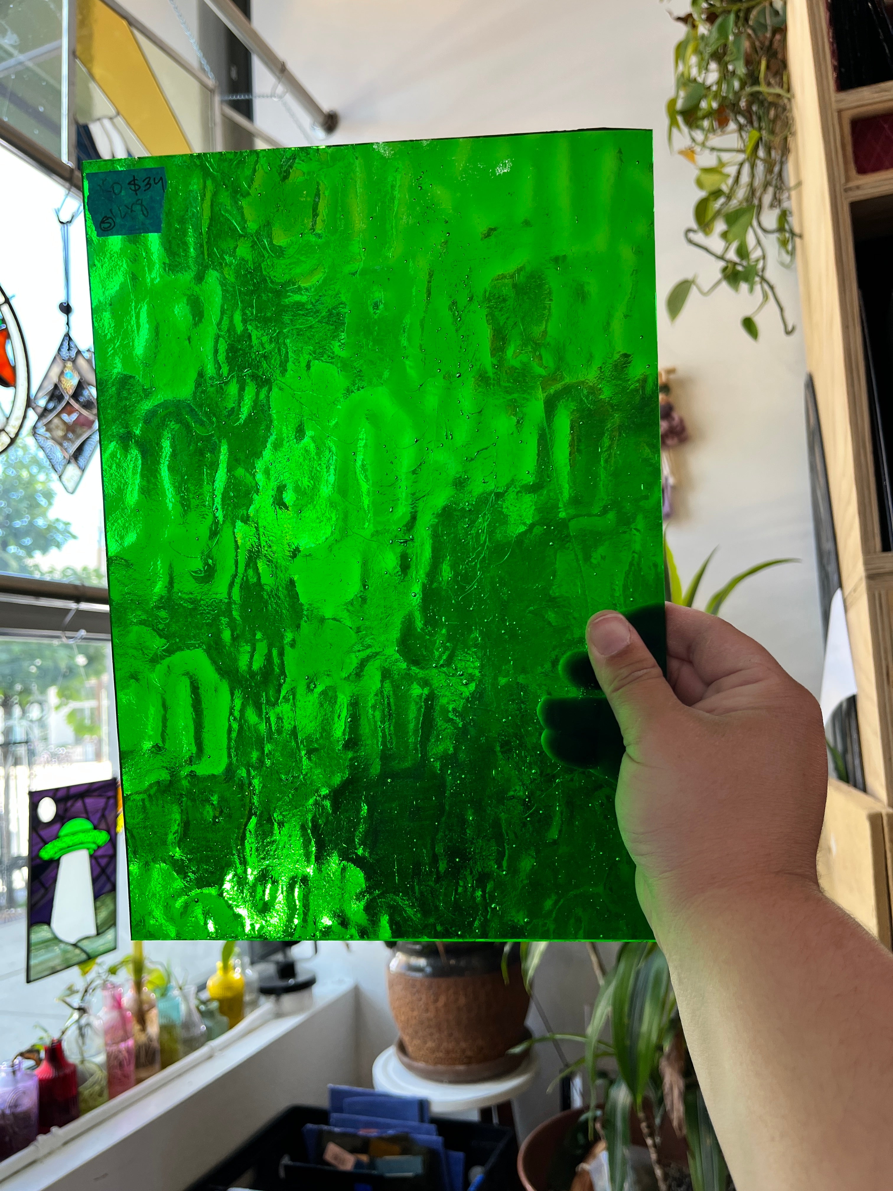 Vintage Transparent Bright Green Kokomo (S) Sheet Glass Colorado Glass Works B
