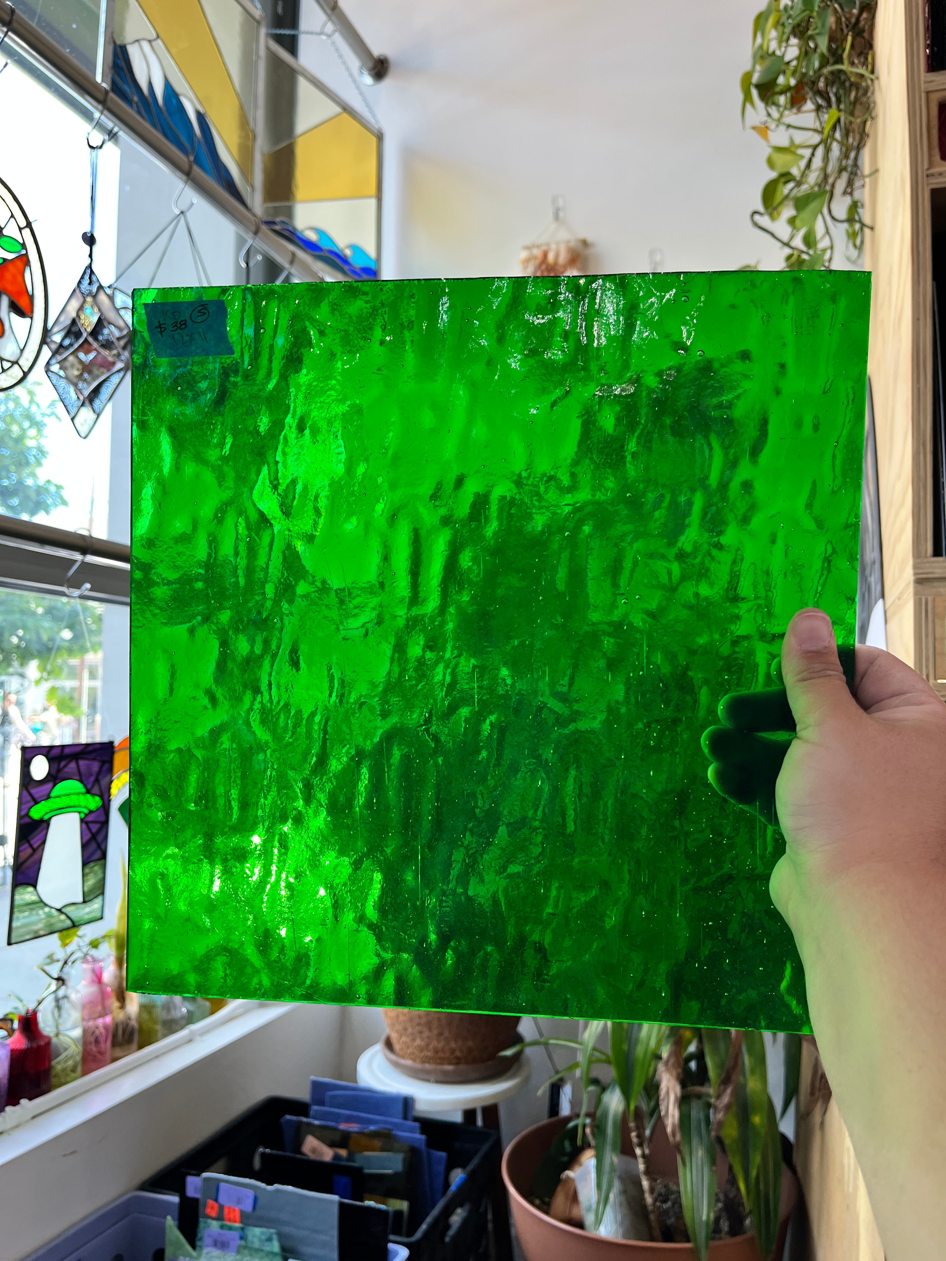 Vintage Transparent Bright Green Kokomo (S) Sheet Glass Colorado Glass Works A