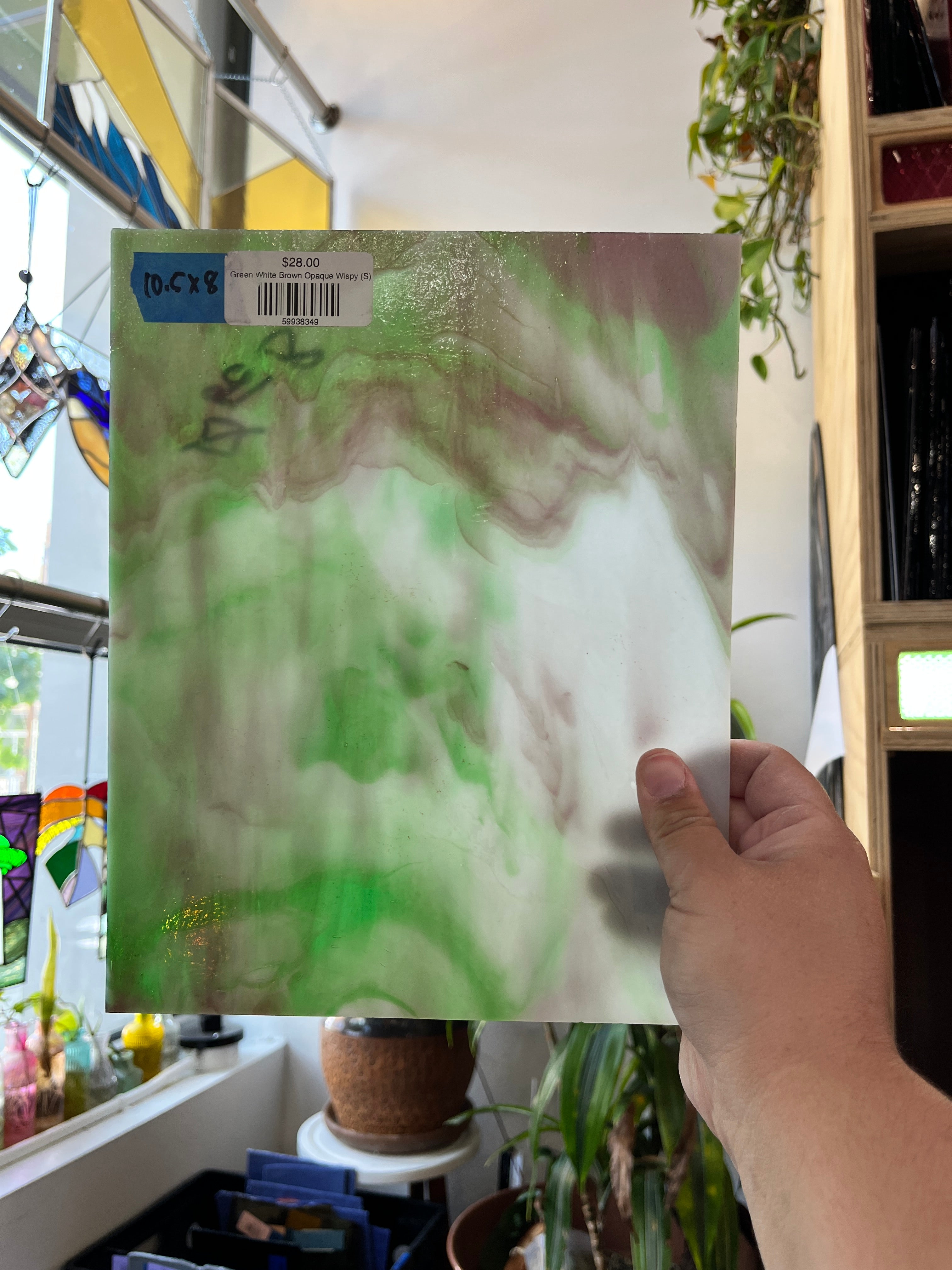Kokomo White with Purple and Green Wisps (S) Sheet Glass Colorado Glass Works A