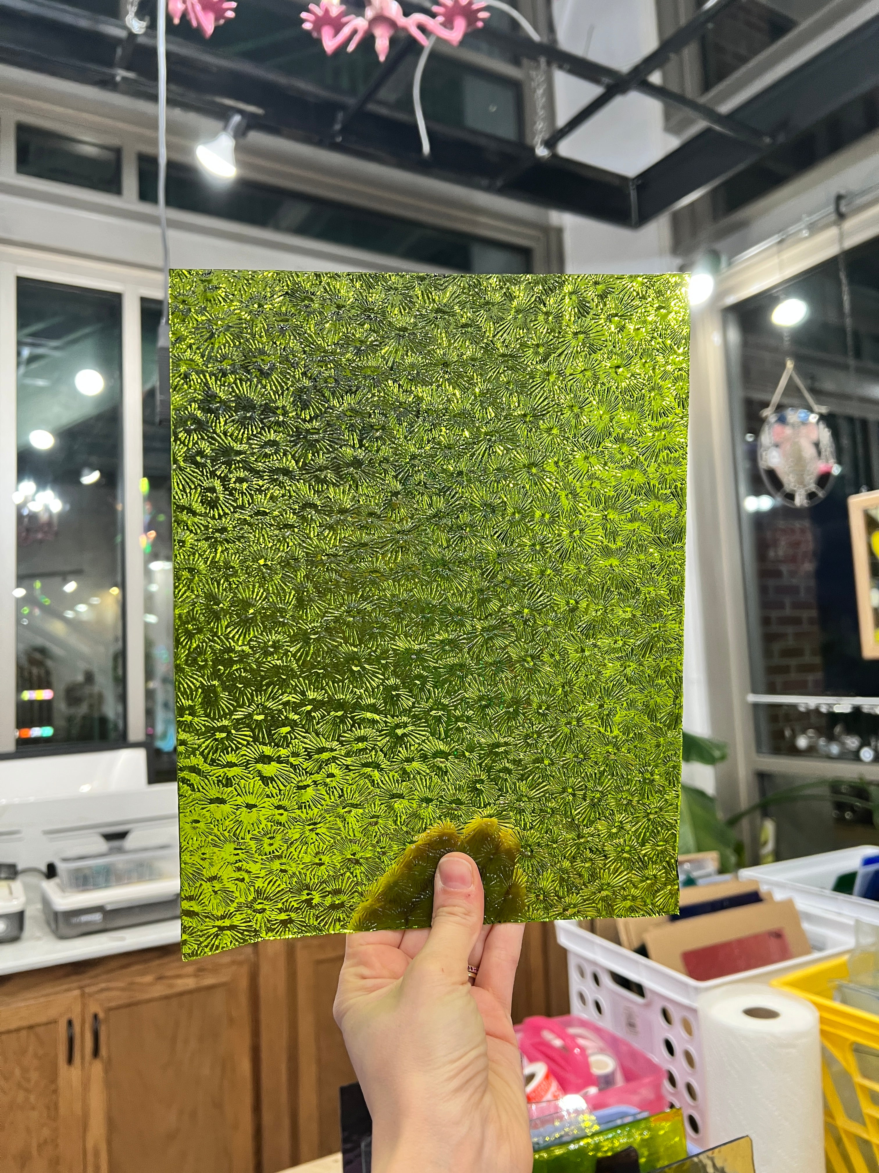 Pear/Lime Green Florentine Wissmach (WI 1146 FLOR) Sheet Glass Colorado Glassworks