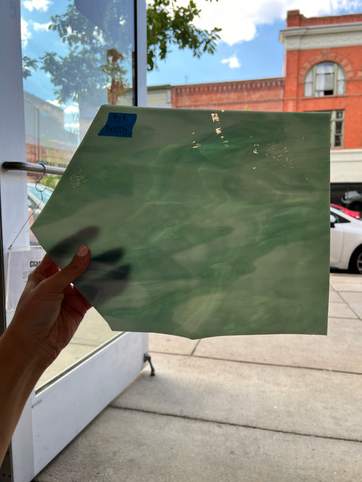 Dusty Green and White Wispy Spectrum Sheet Glass Colorado Glassworks   