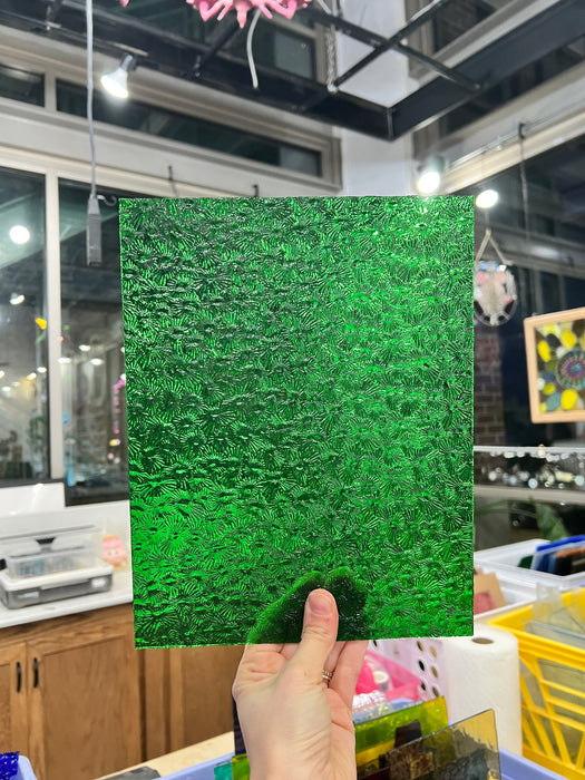 Shamrock/Medium Green Florentine Wissmach (WI 343 FLOR) Sheet Glass Colorado Glassworks