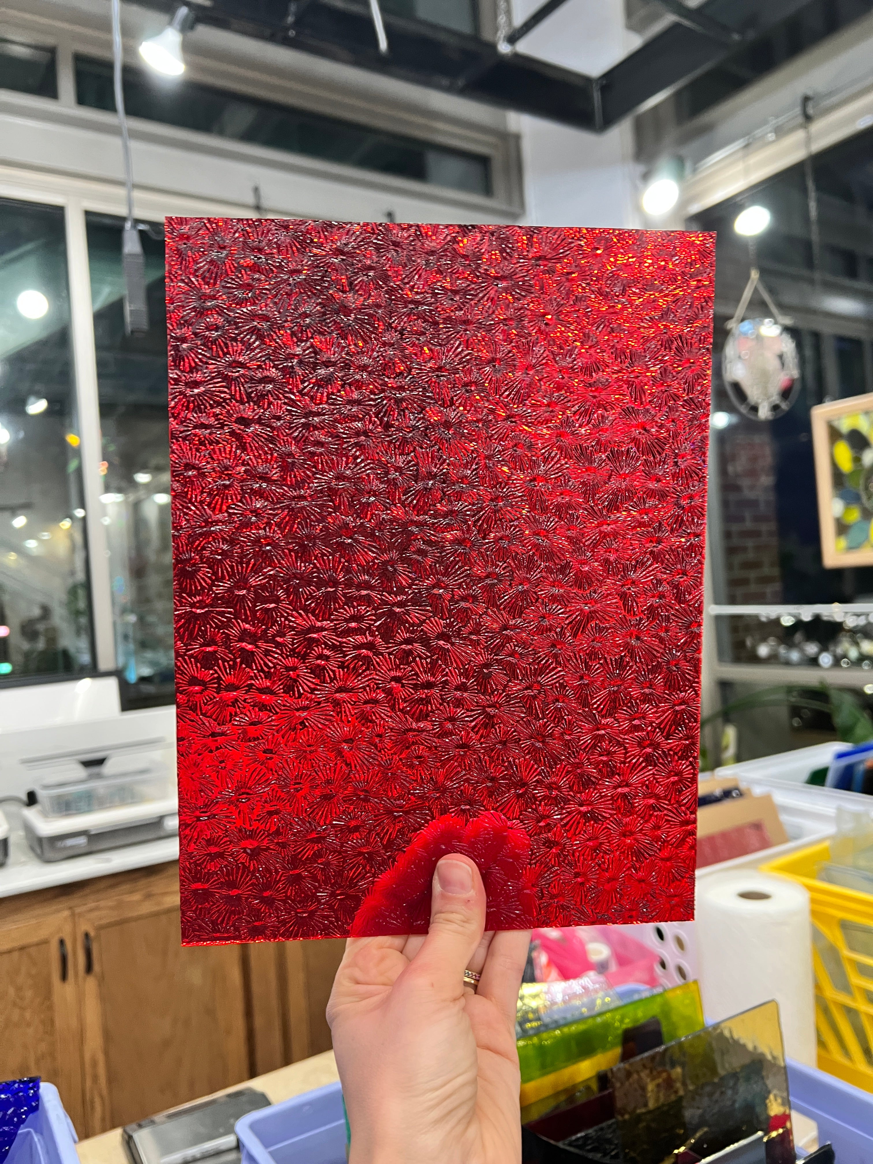 Red/Scarlet Florentine Wissmach (WI 18 FLOR) Sheet Glass Colorado Glassworks