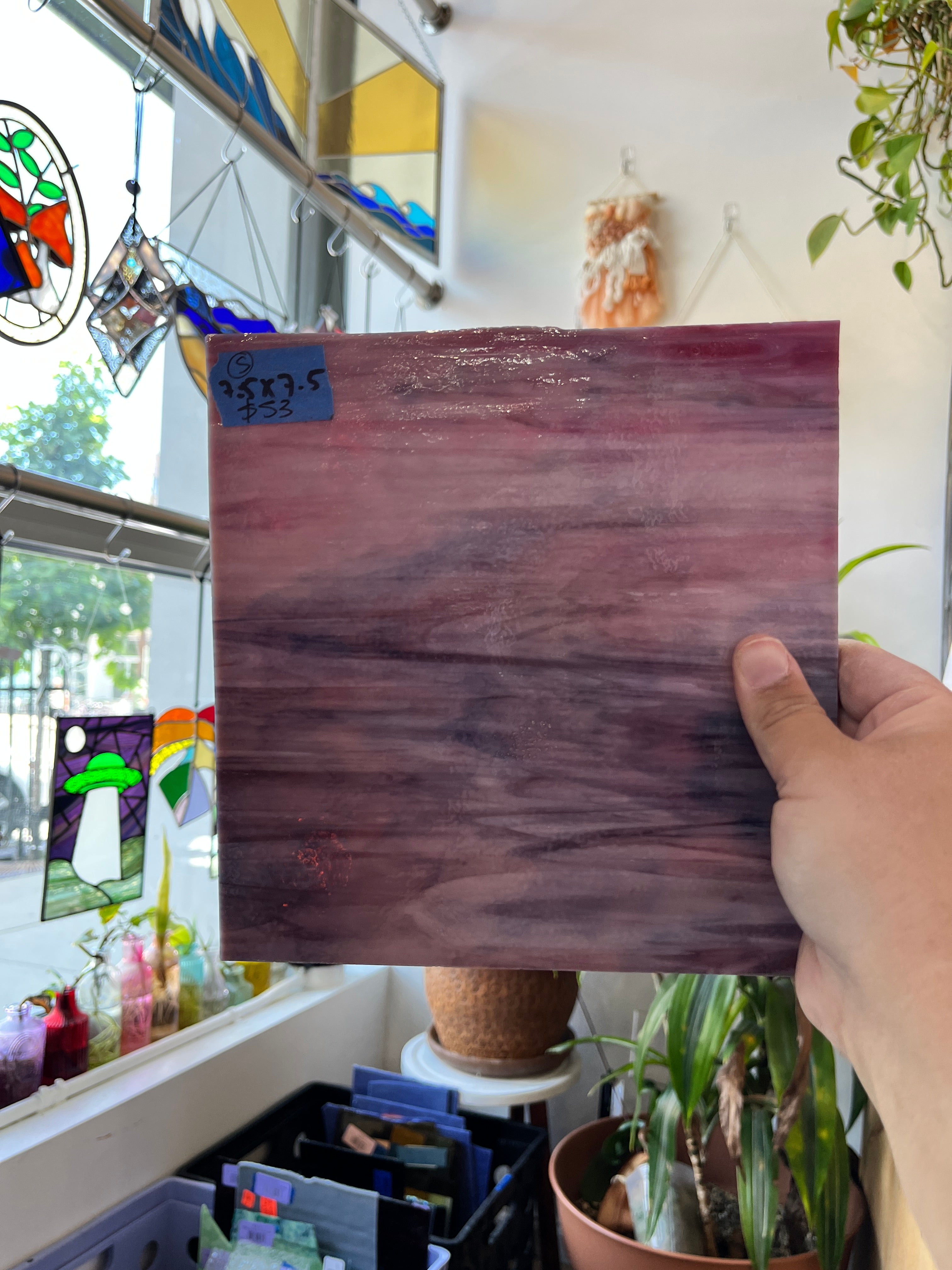 Purple Pink Mottled (S) Sheet Glass Colorado Glassworks 7.5x7.5in