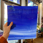 Lamberts Mouth Blown Blue Opaque and White Opaque on Clear (Flash Glass S198) Sheet Glass Colorado Glassworks