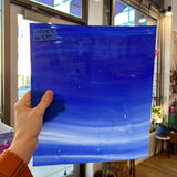 Lamberts Mouth Blown Blue Opaque and White Opaque on Clear (Flash Glass S198) Sheet Glass Colorado Glassworks