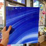 Lamberts Mouth Blown Blue Opaque and White Opaque on Clear (Flash Glass S198) Sheet Glass Colorado Glassworks