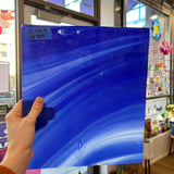 Lamberts Mouth Blown Blue Opaque and White Opaque on Clear (Flash Glass S198) Sheet Glass Colorado Glassworks