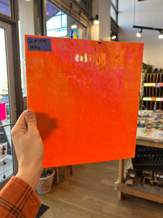 Neon Orange Iridescent Opaque Wissmach Fusible 96 COE (WI 96 42 LUM) Sheet Glass Colorado Glassworks