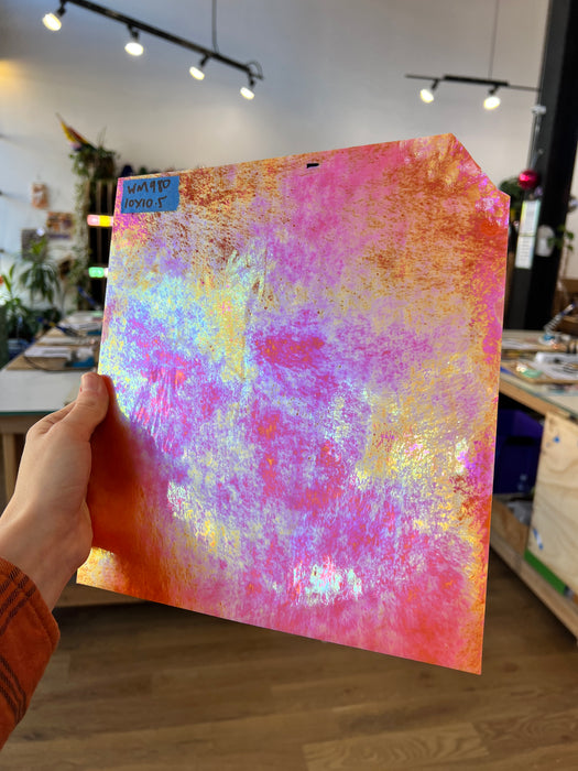 Neon Orange Iridescent Opaque Wissmach Fusible 96 COE (WI 96 42 LUM) Sheet Glass Colorado Glassworks