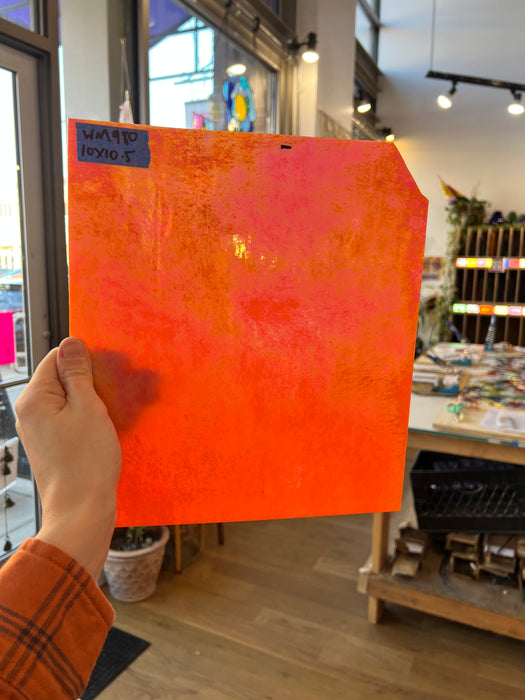Neon Orange Iridescent Opaque Wissmach Fusible 96 COE (WI 96 42 LUM) Sheet Glass Colorado Glassworks