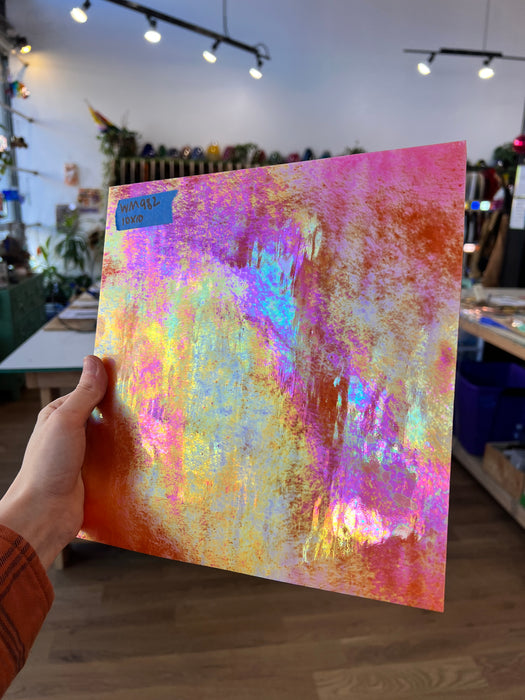 Neon Orange Iridescent Opaque Wissmach Fusible 96 COE (WI 96 42 LUM) Sheet Glass Colorado Glassworks