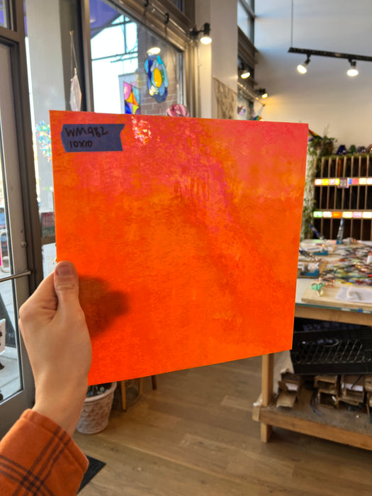Neon Orange Iridescent Opaque Wissmach Fusible 96 COE (WI 96 42 LUM) Sheet Glass Colorado Glassworks