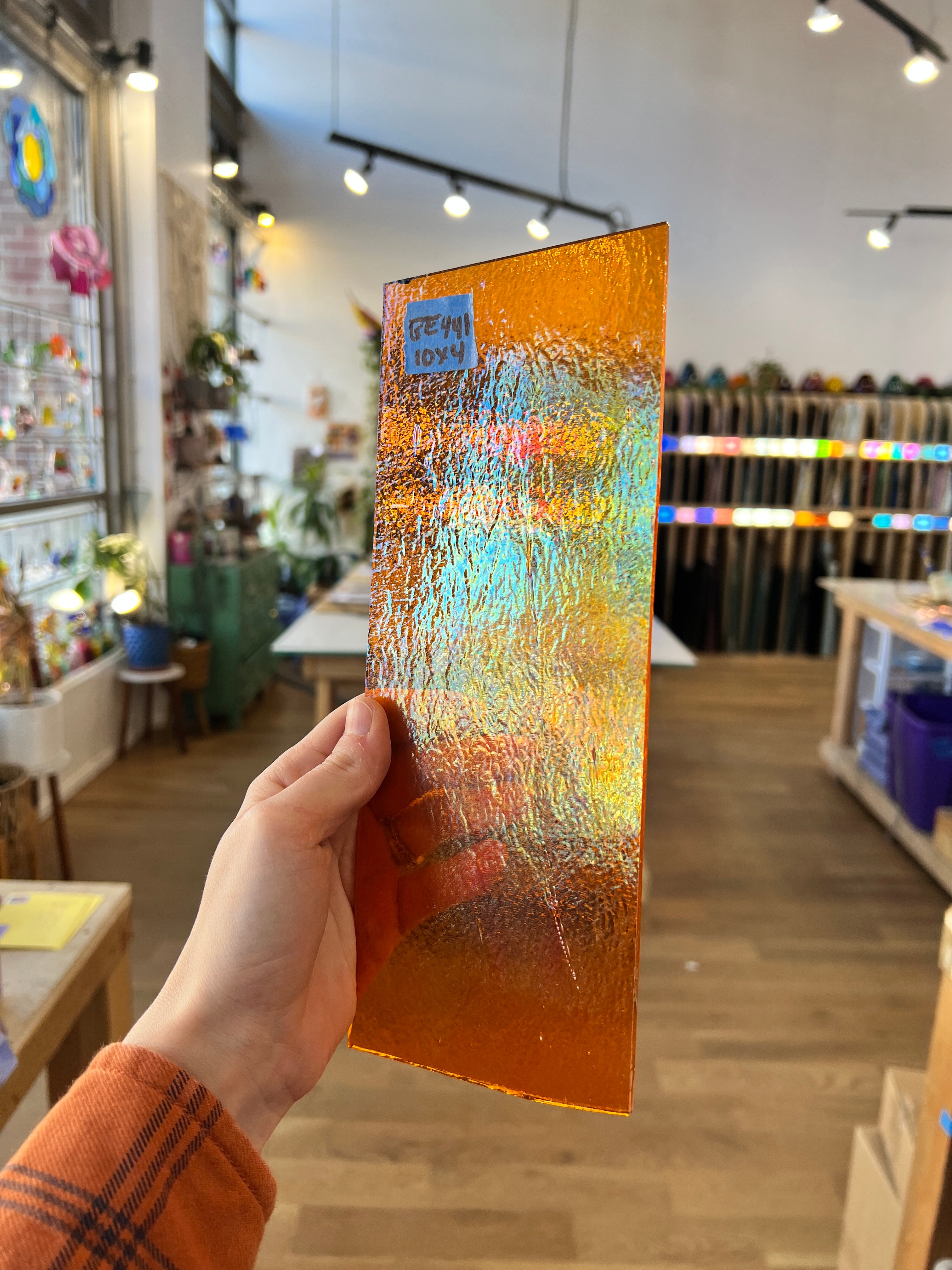 Transparent Orange Iridescent Bullseye Fusible 90 COE Sheet Glass Colorado Glassworks