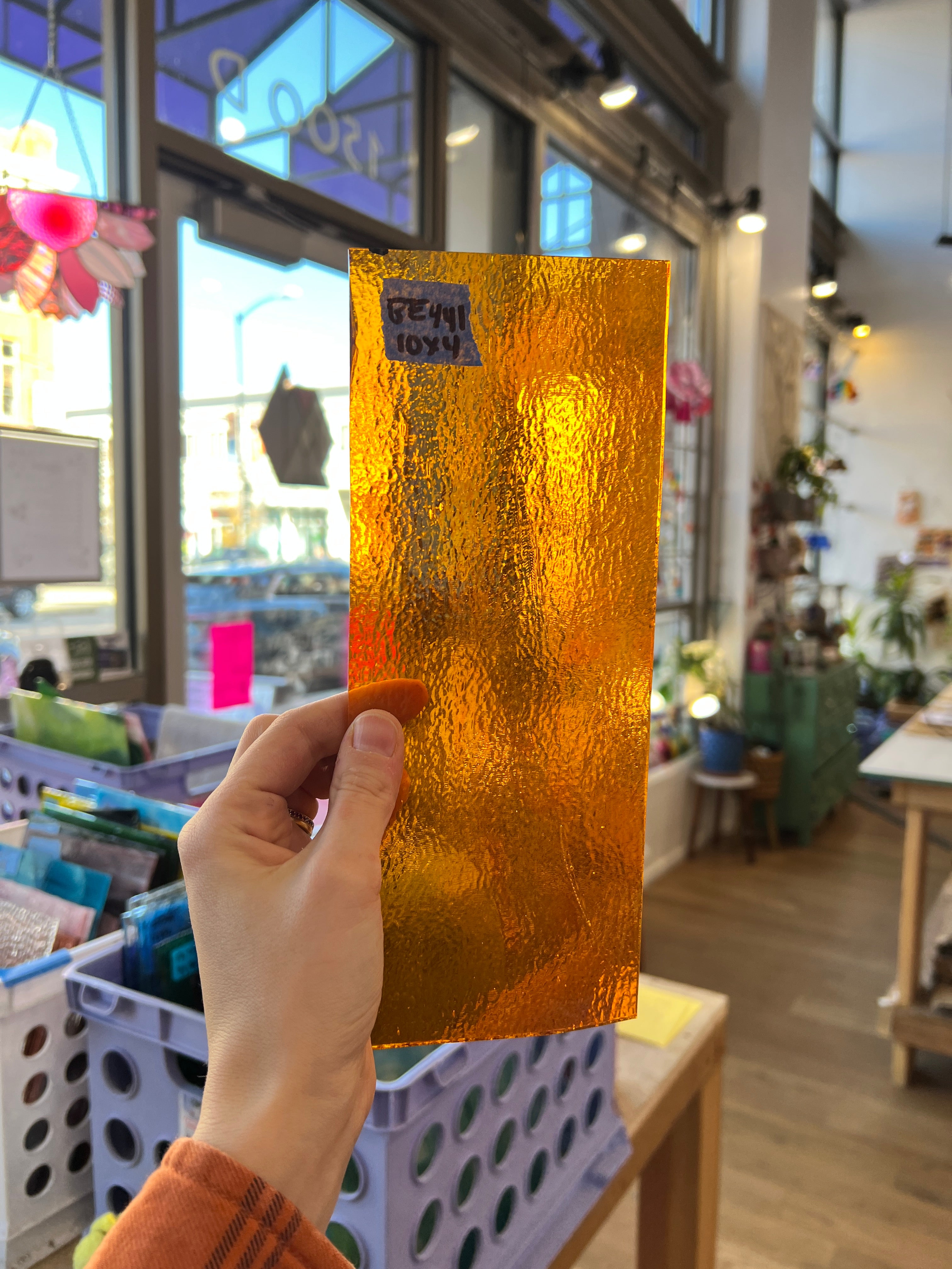 Transparent Orange Iridescent Bullseye Fusible 90 COE Sheet Glass Colorado Glassworks