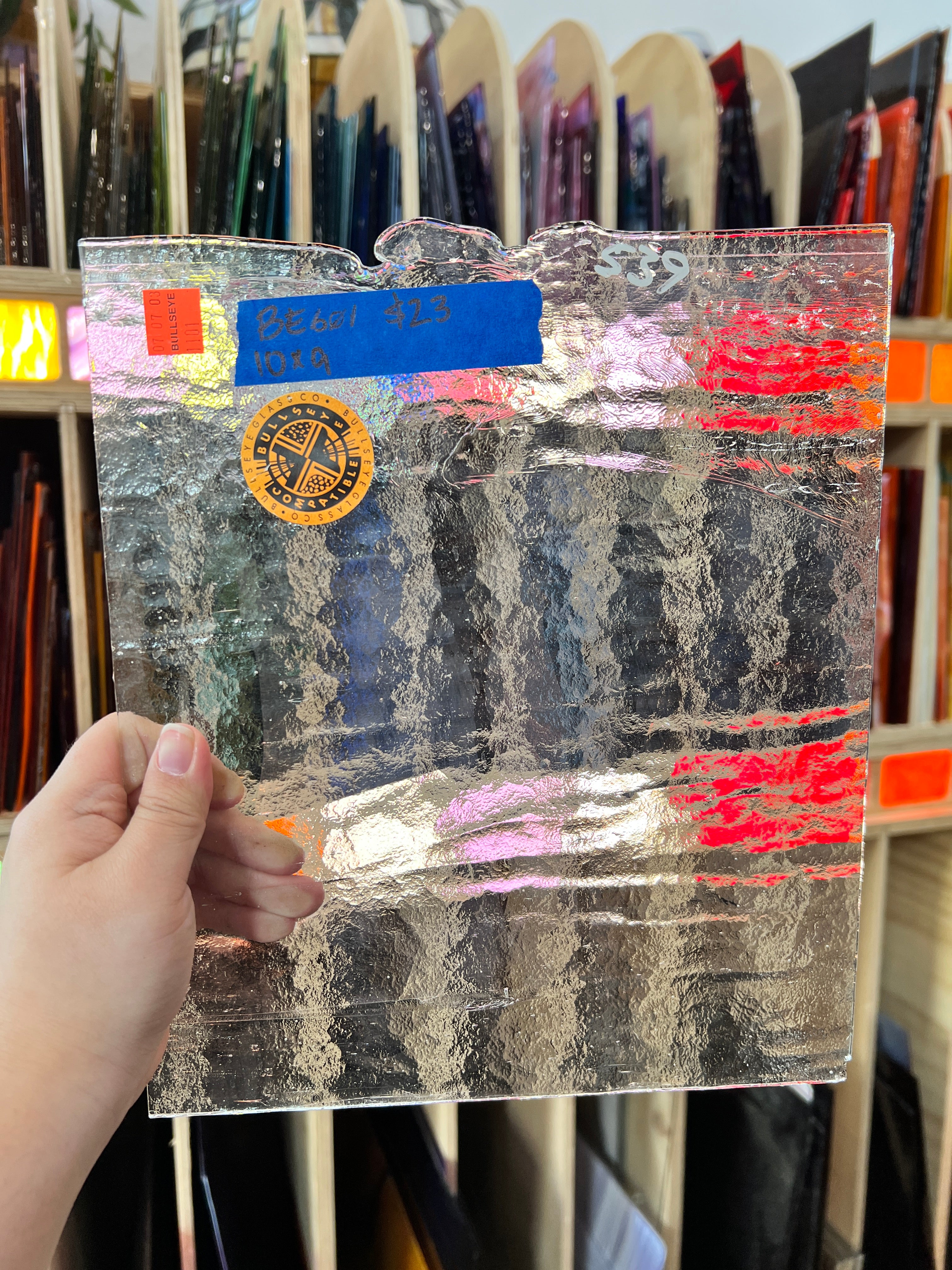 Vintage Transparent Clear Bullseye Fusible 90 COE Sheet Glass Bullseye BE601 (10 x 9in)