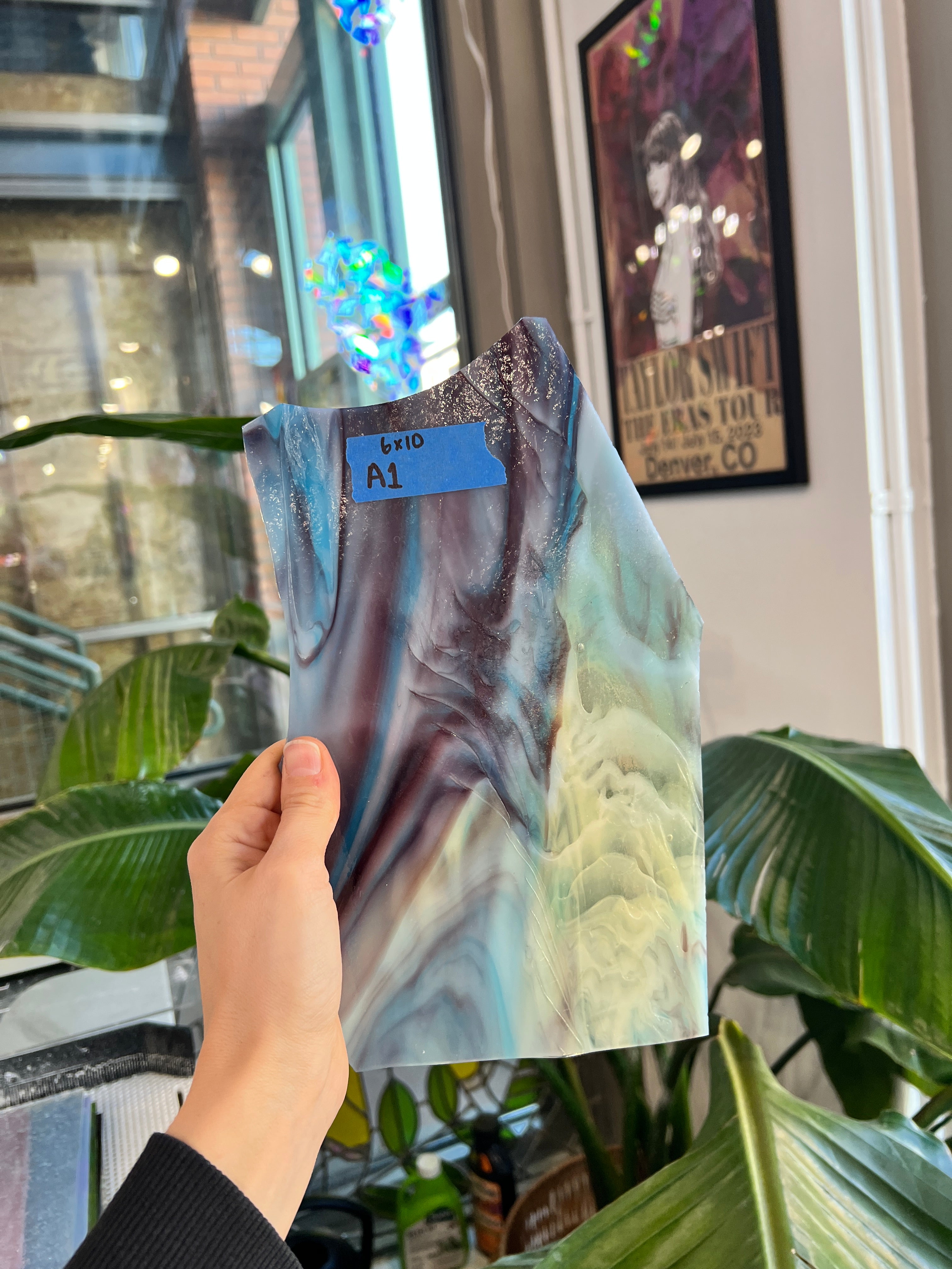 Amber Purple Blue Mixed Kokomo Sheet Glass Colorado Glassworks 6x10in (KO-11579181)