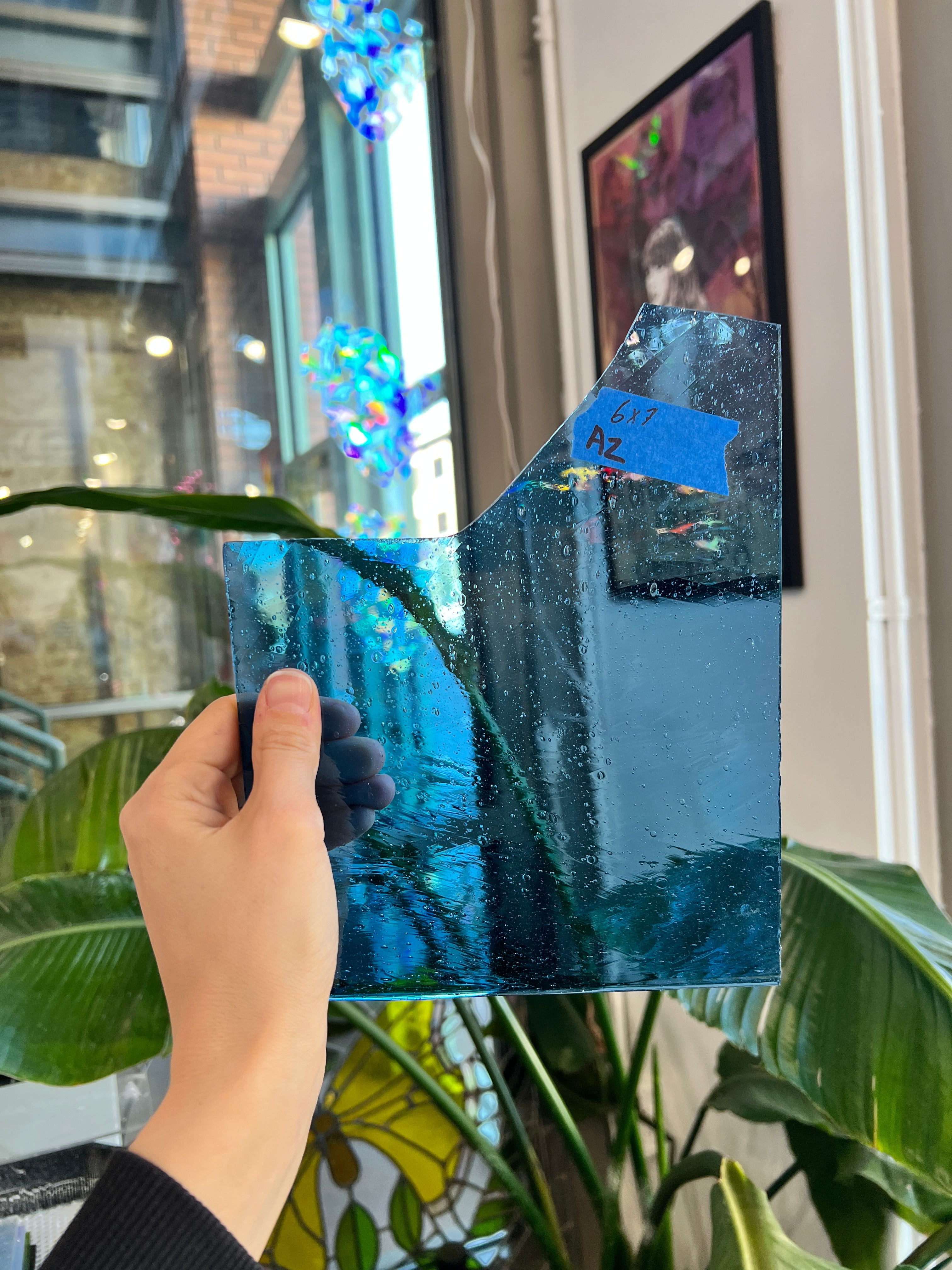 Seedy Transparent Blue Vintage Desag Sheet Glass Colorado Glassworks