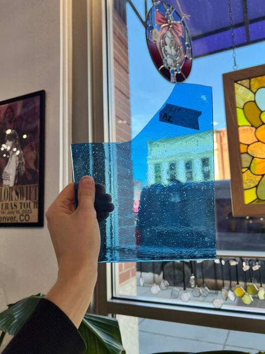 Seedy Transparent Blue Vintage Desag Sheet Glass Colorado Glassworks