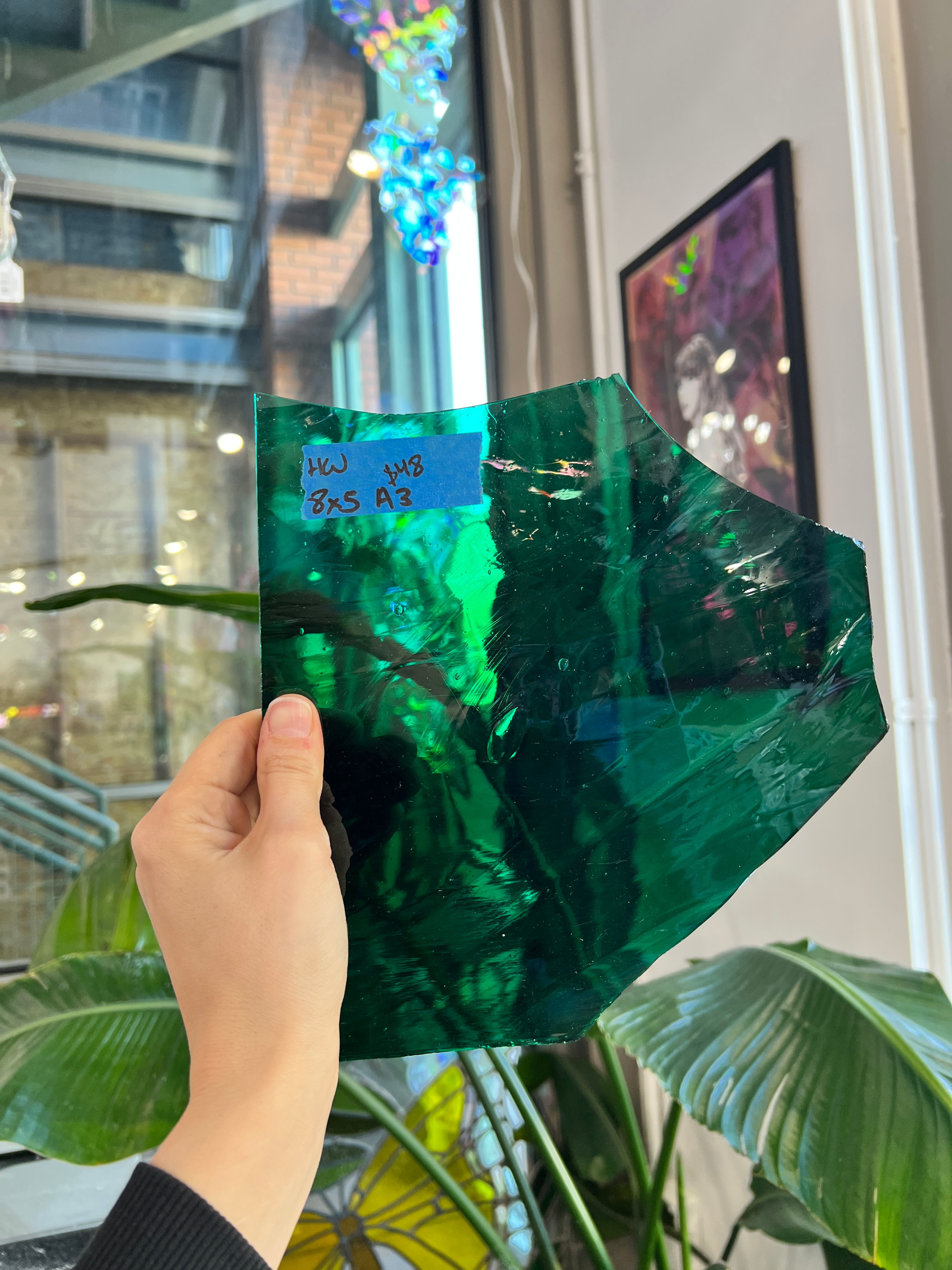 Mouth-blown Teal Green Vintage Hartley Wood Sheet Glass Colorado Glassworks