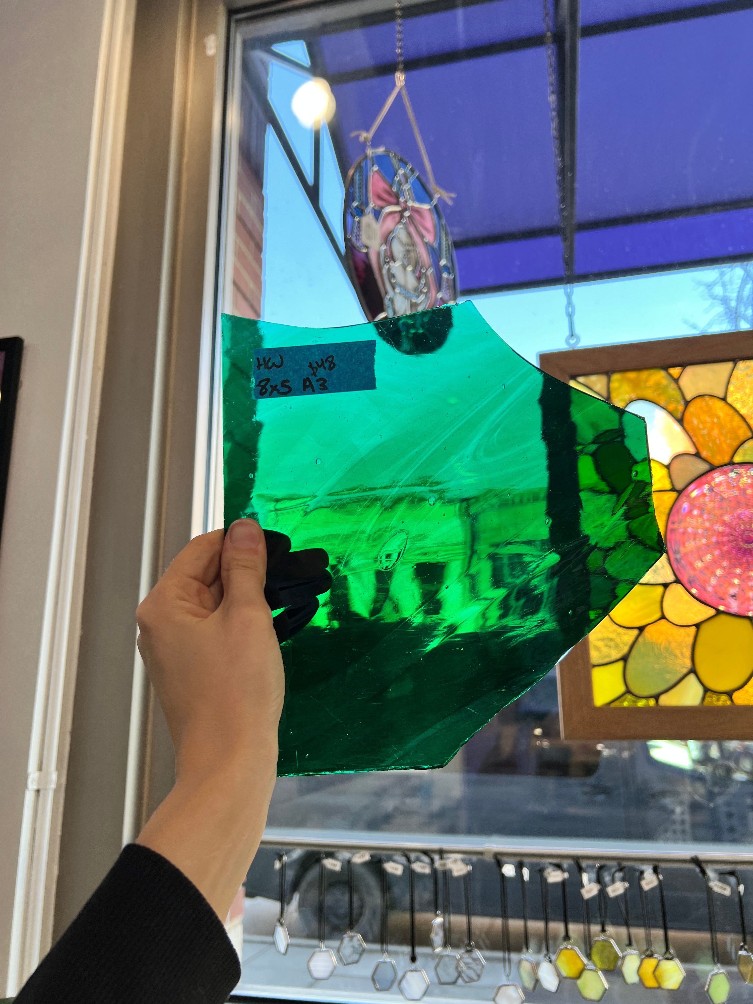 Mouth-blown Teal Green Vintage Hartley Wood Sheet Glass Colorado Glassworks