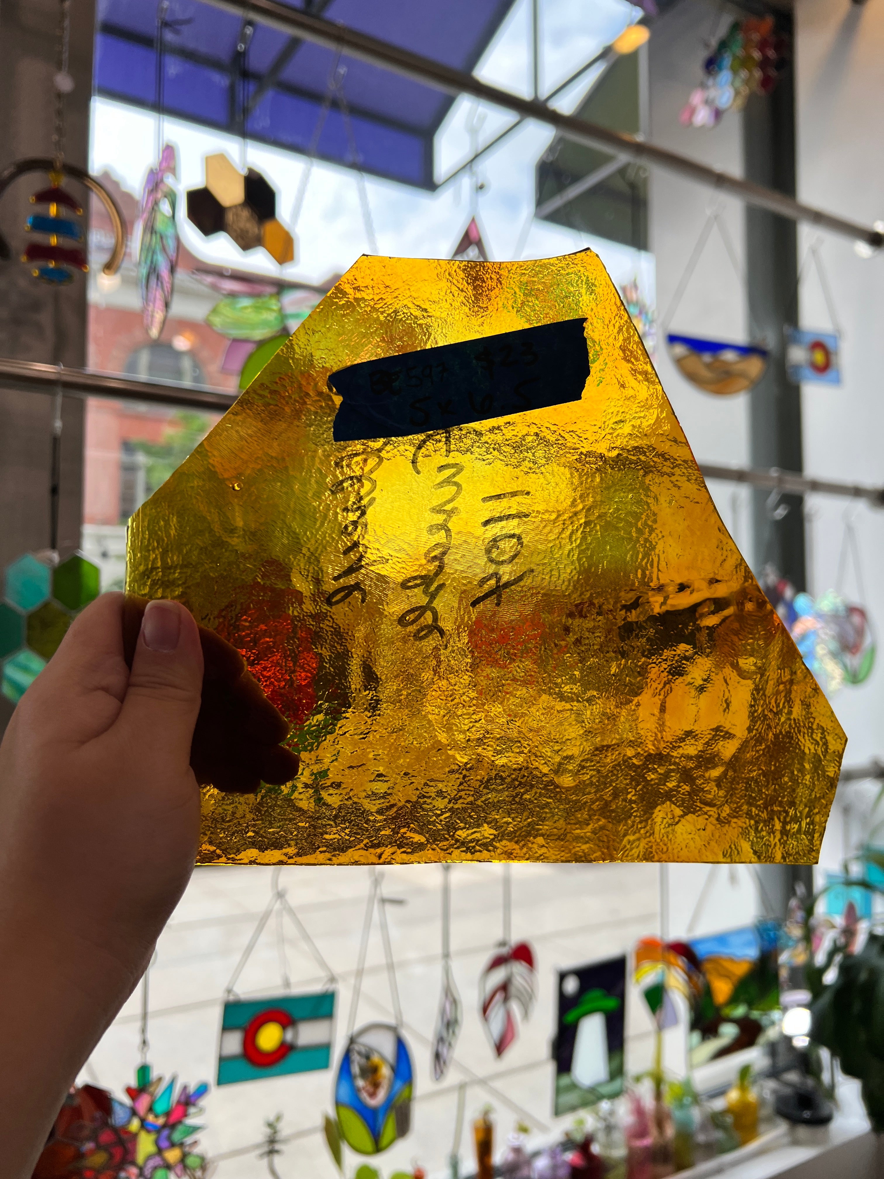 Vintage Transparent Amber Bullseye Sheet Glass Colorado Glassworks BE597 (5 x 6.5in)