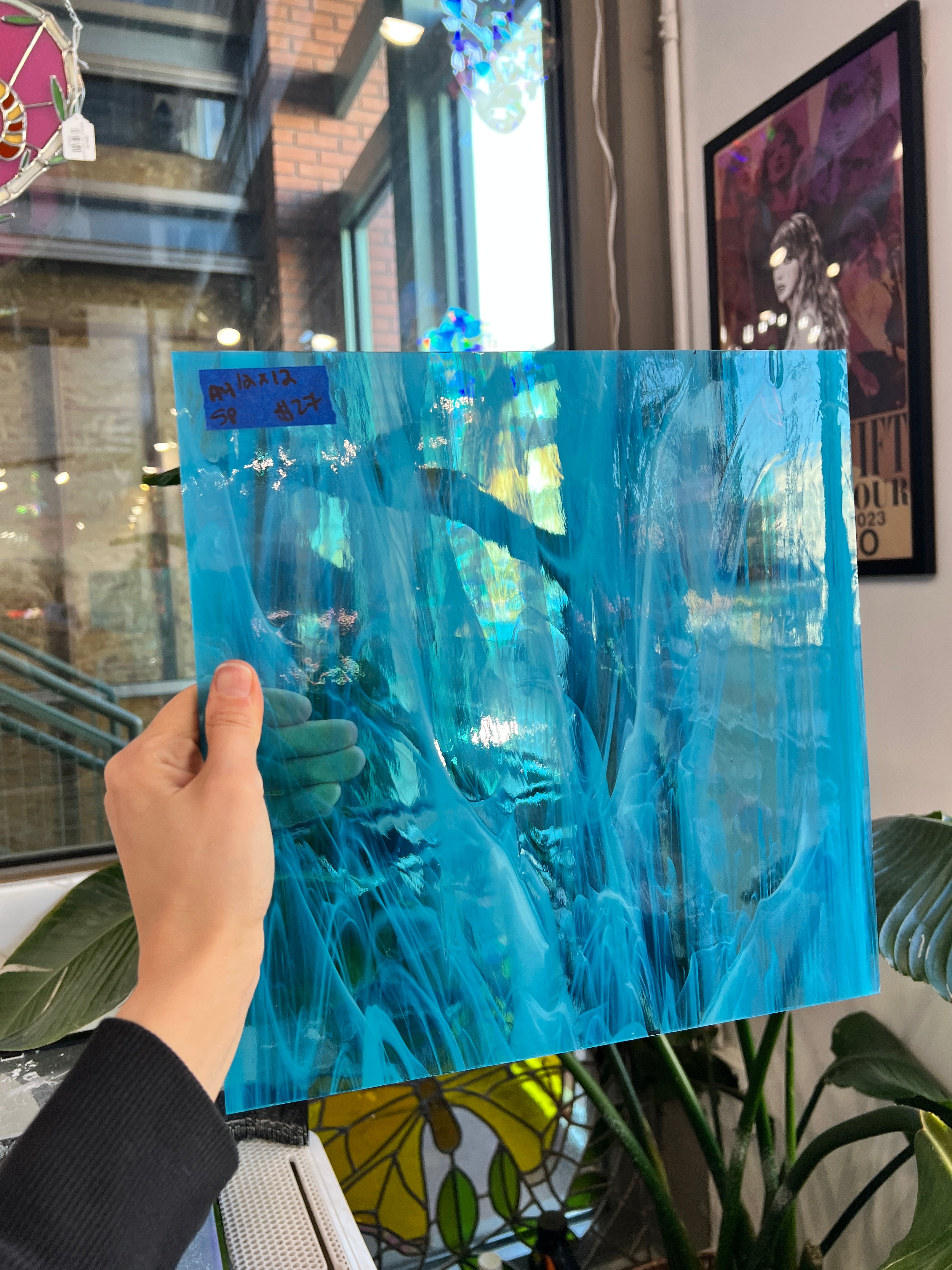 Blue White Wispy Vintage Spectrum Sheet Glass Bullseye 12x12 (SP-04410925)