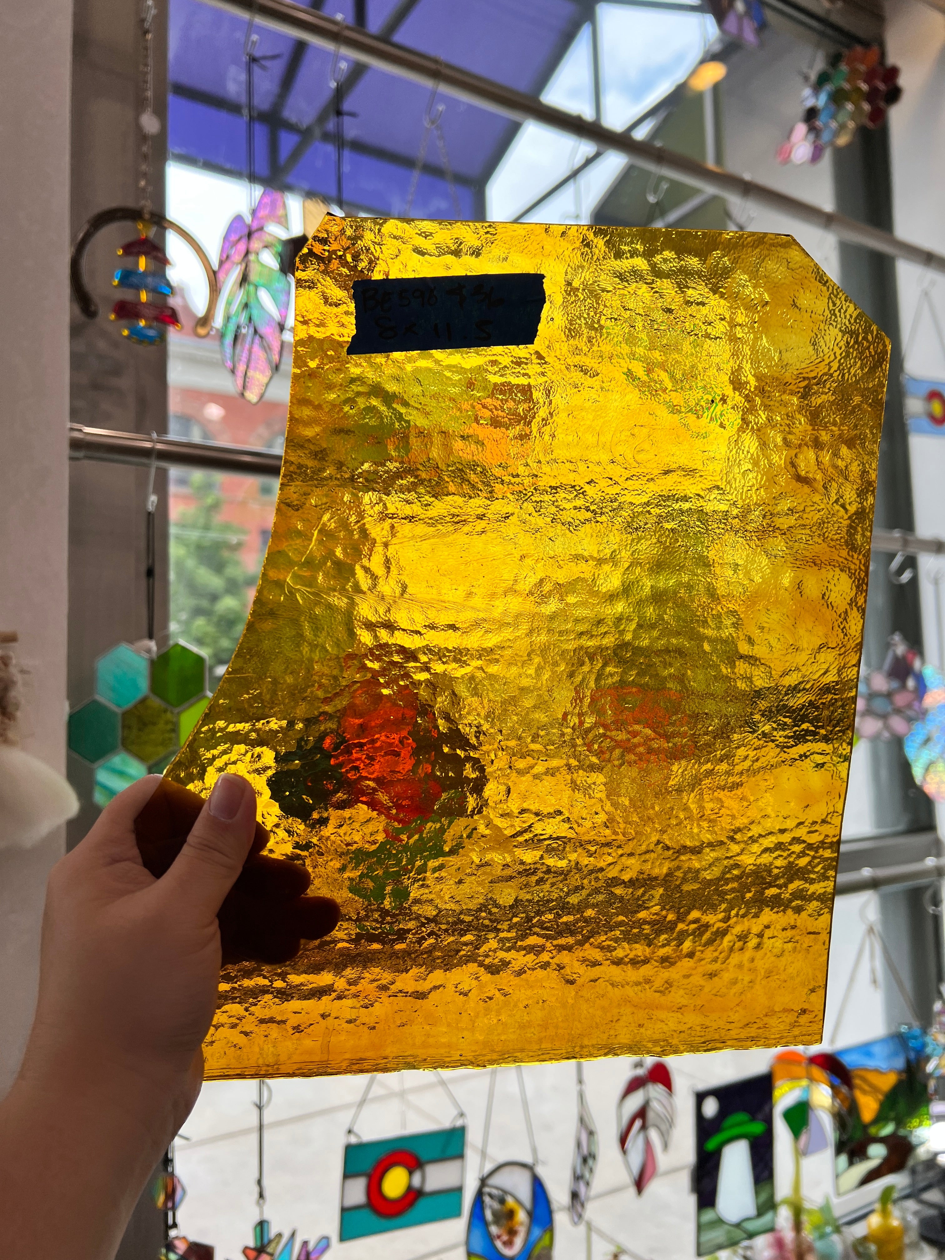 Vintage Transparent Amber Bullseye Sheet Glass Colorado Glassworks BE596 (8 x 11.5in)