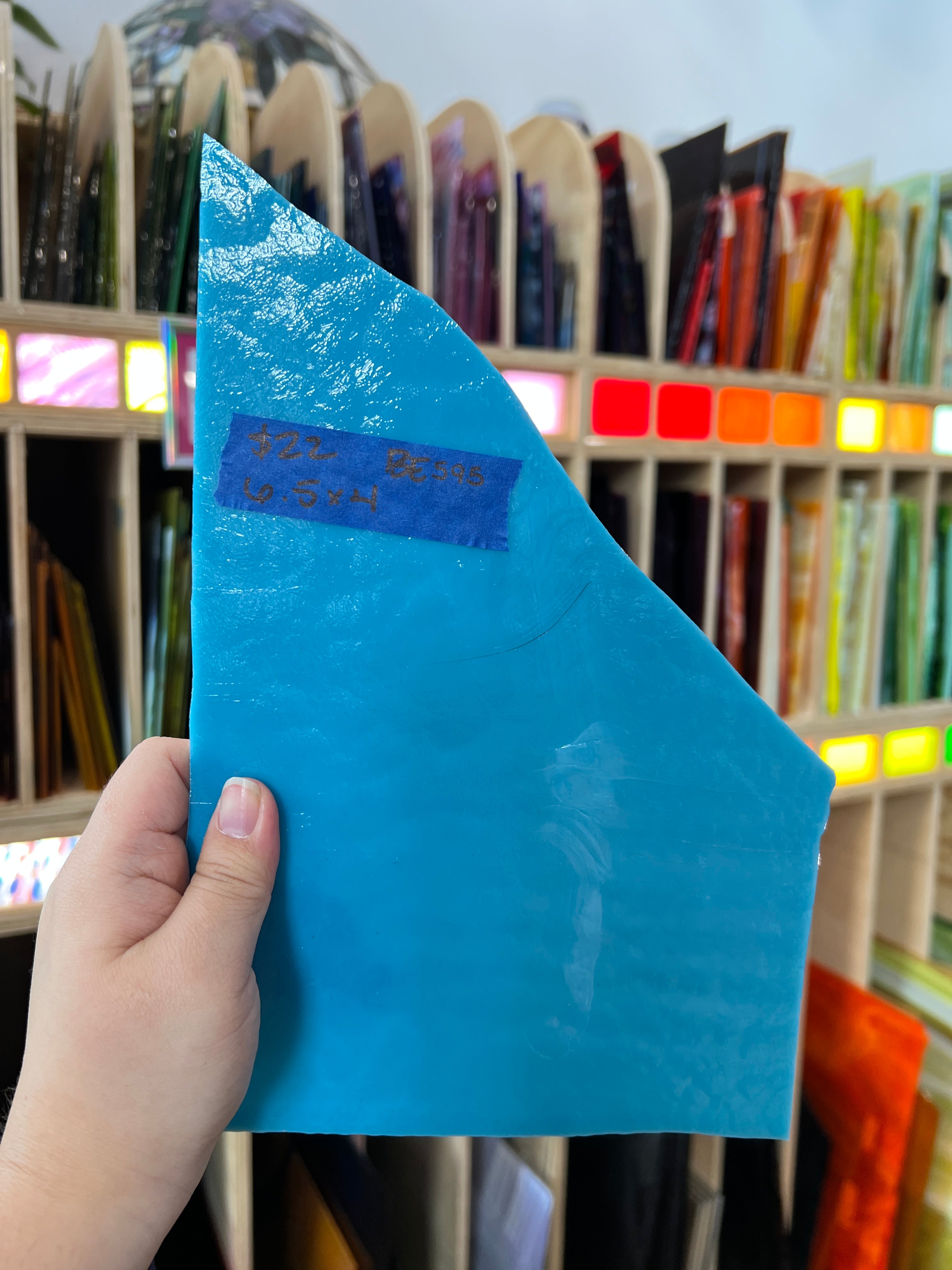 Vintage Blue Opaque Bullseye Sheet Glass Colorado Glass Works BE595 (6.5 x 4in)