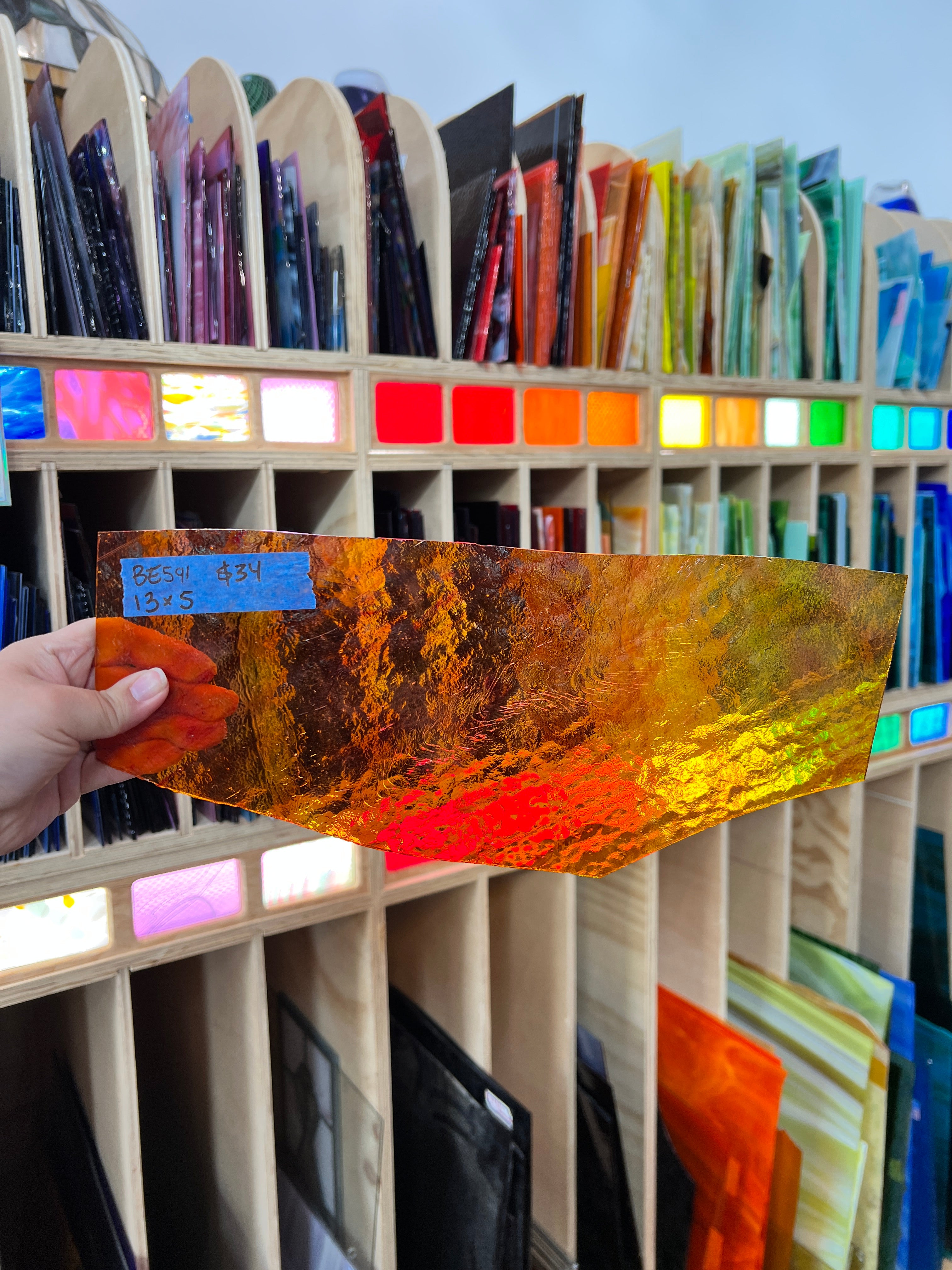 Vintage Transparent Orange Wispy Bullseye Sheet Glass Colorado Glassworks
